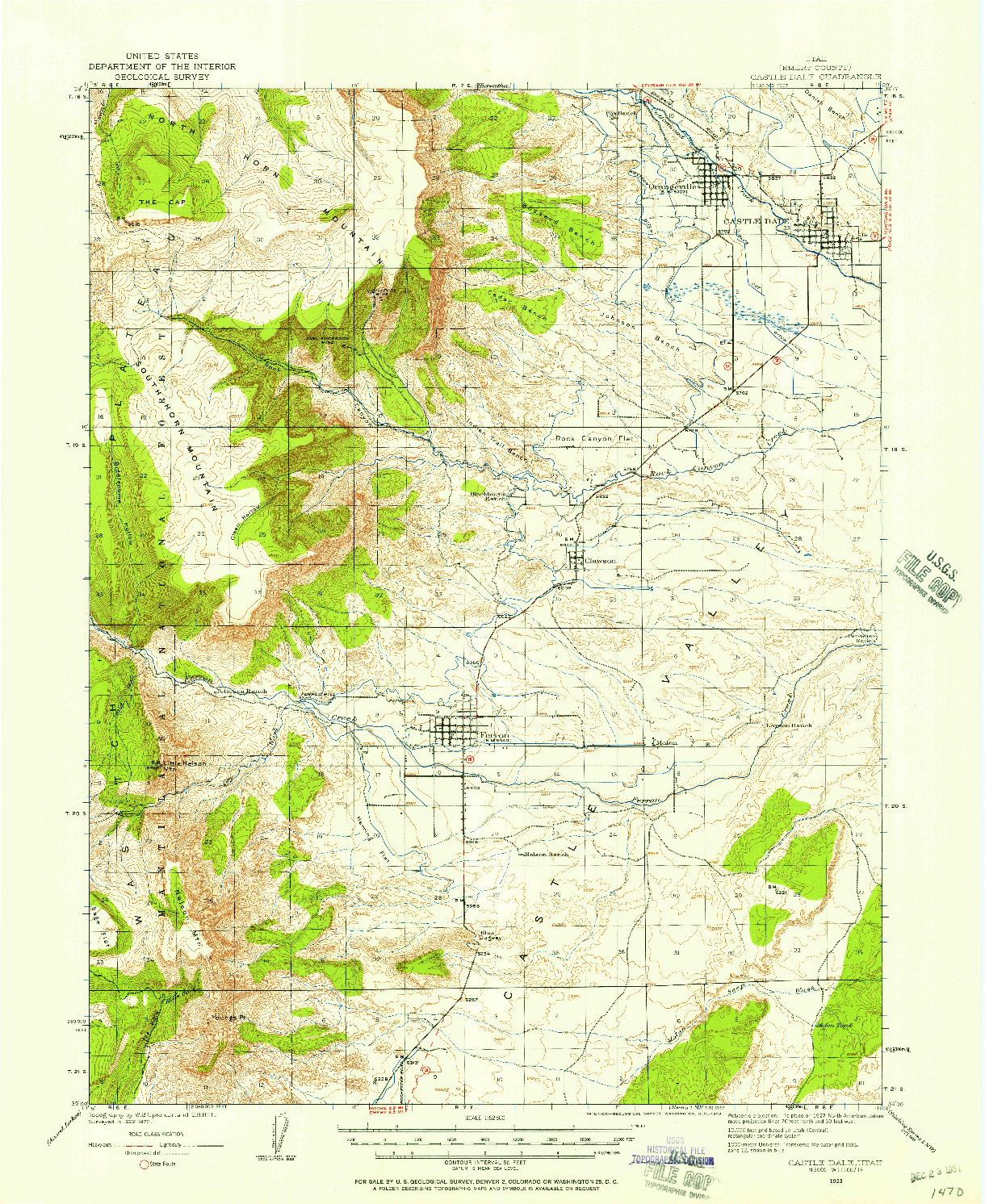 USGS 1:62500-SCALE QUADRANGLE FOR CASTLE DALE, UT 1923