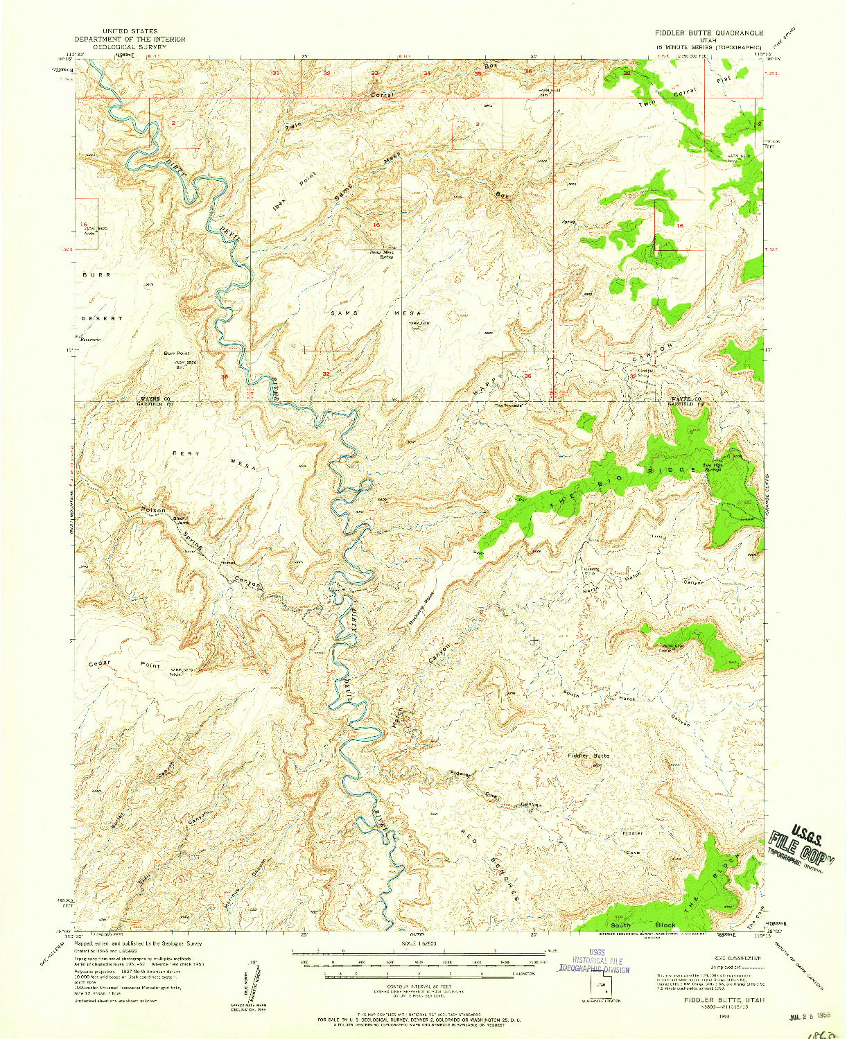 USGS 1:62500-SCALE QUADRANGLE FOR FIDDLER BUTTE, UT 1953