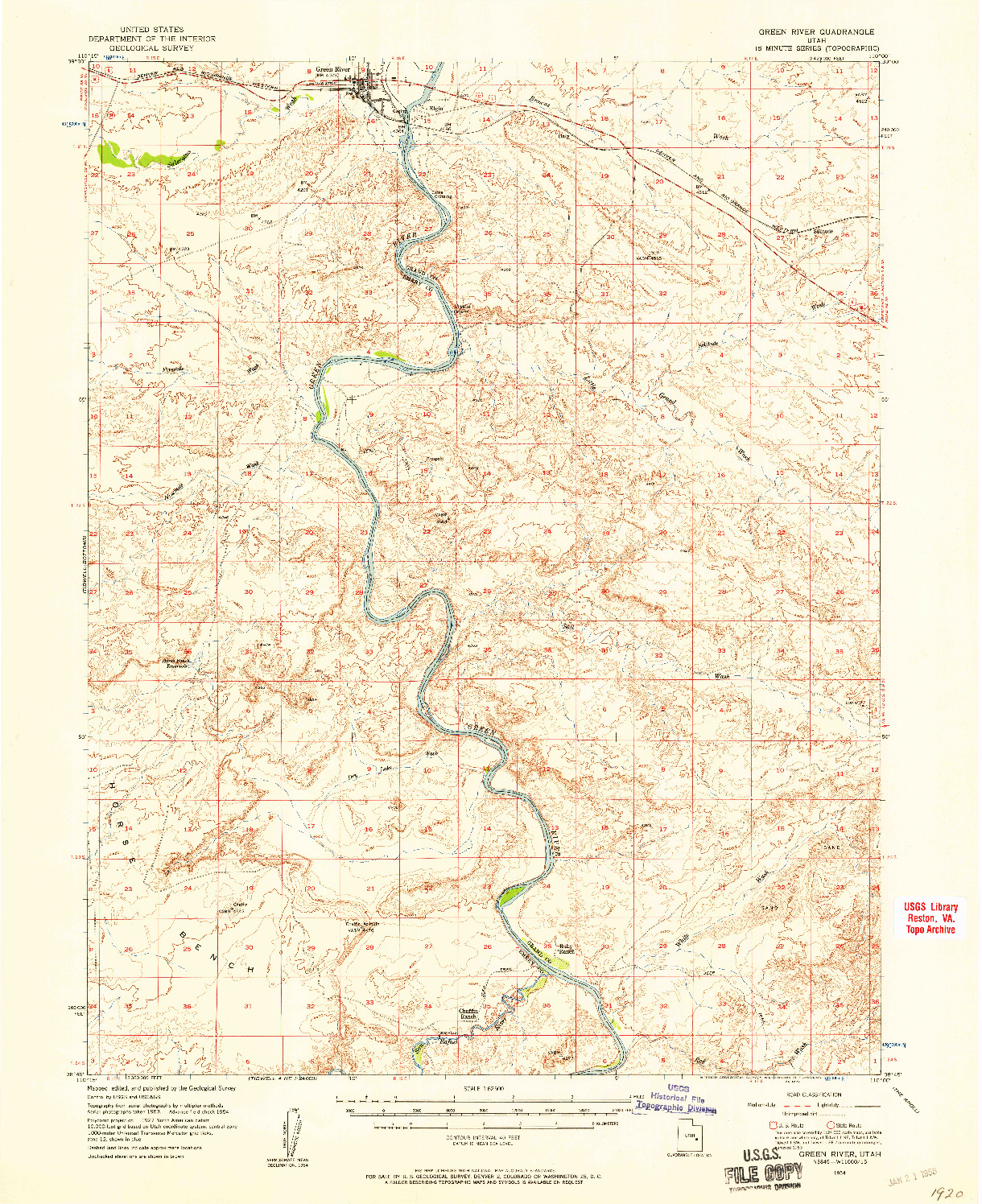 USGS 1:62500-SCALE QUADRANGLE FOR GREEN RIVER, UT 1954