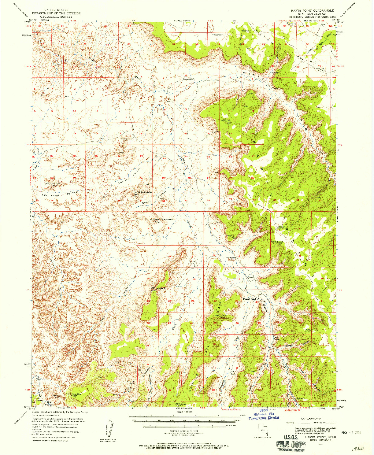 USGS 1:62500-SCALE QUADRANGLE FOR HARTS POINT, UT 1954