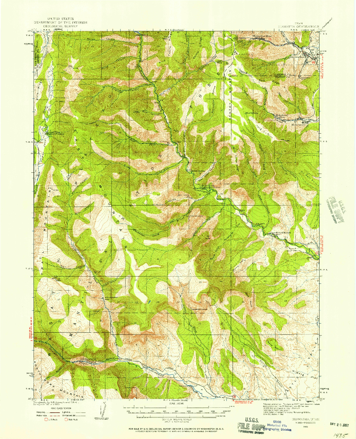 USGS 1:62500-SCALE QUADRANGLE FOR HIAWATHA, UT 1923