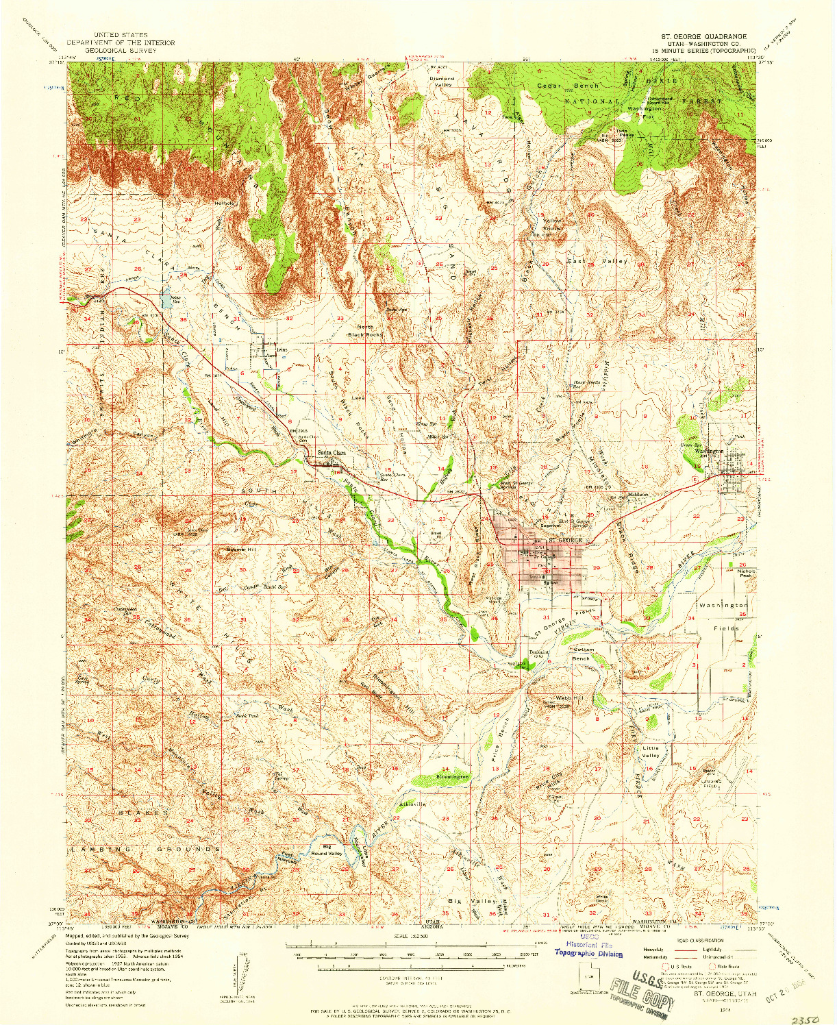 USGS 1:62500-SCALE QUADRANGLE FOR ST. GEORGE, UT 1954