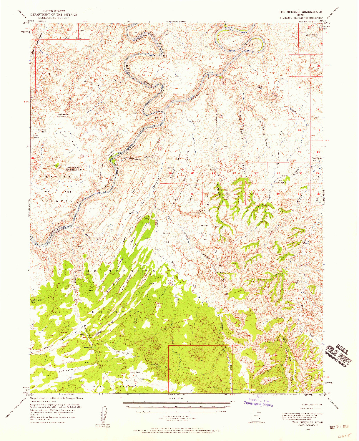 USGS 1:62500-SCALE QUADRANGLE FOR THE NEEDLES, UT 1953