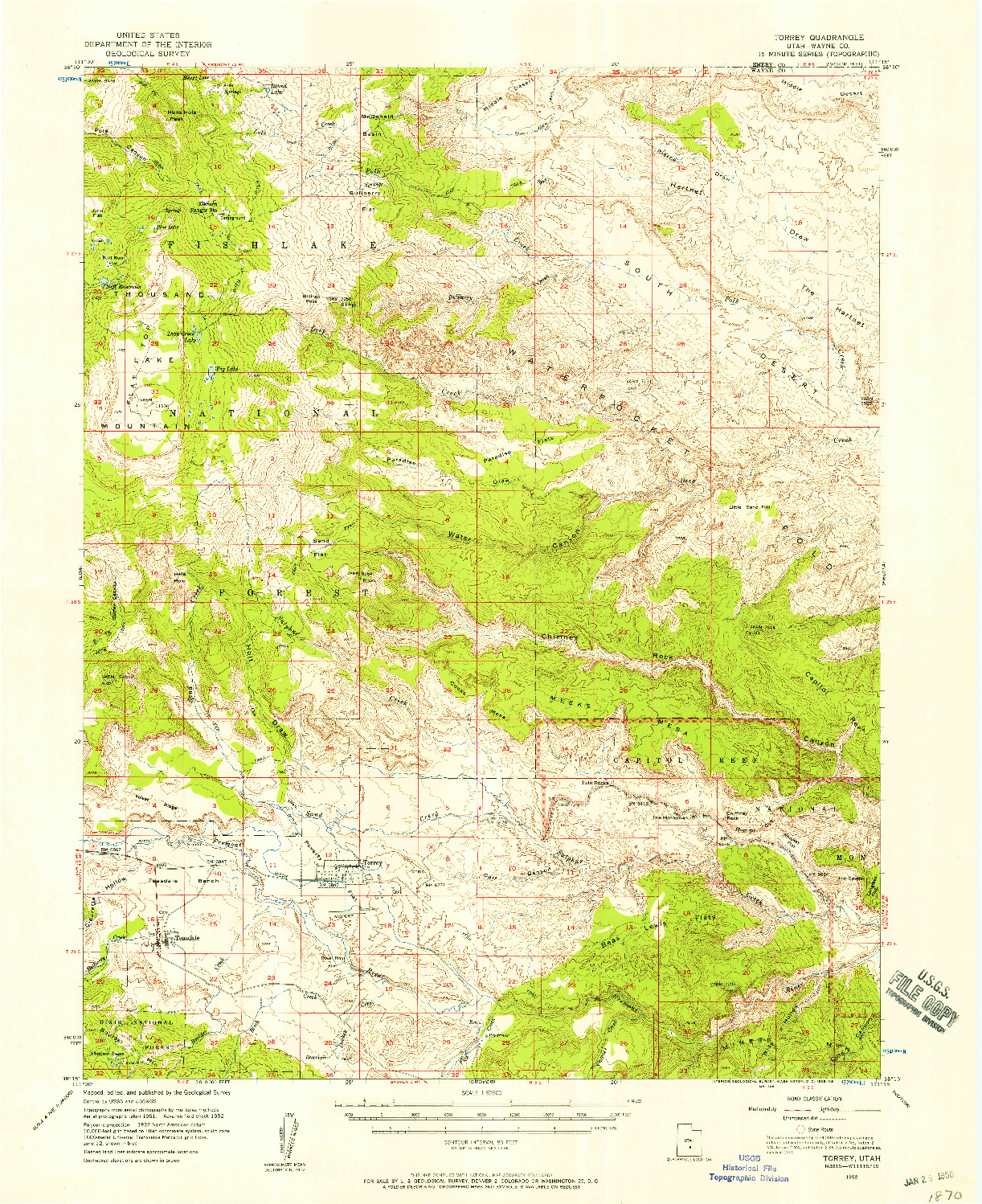USGS 1:62500-SCALE QUADRANGLE FOR TORREY, UT 1952