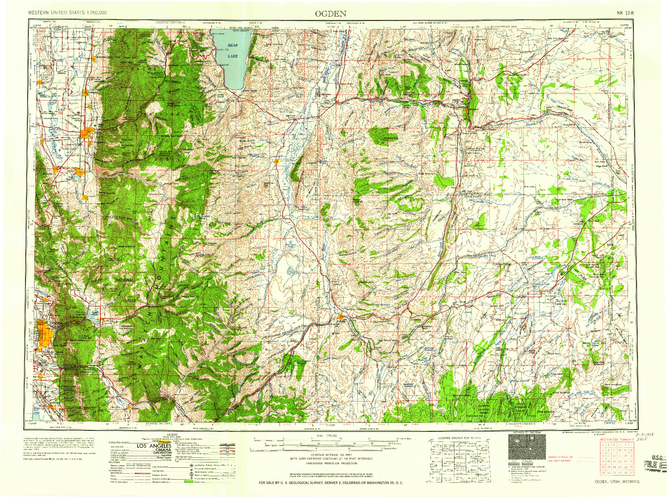 USGS 1:250000-SCALE QUADRANGLE FOR OGDEN, UT 1958