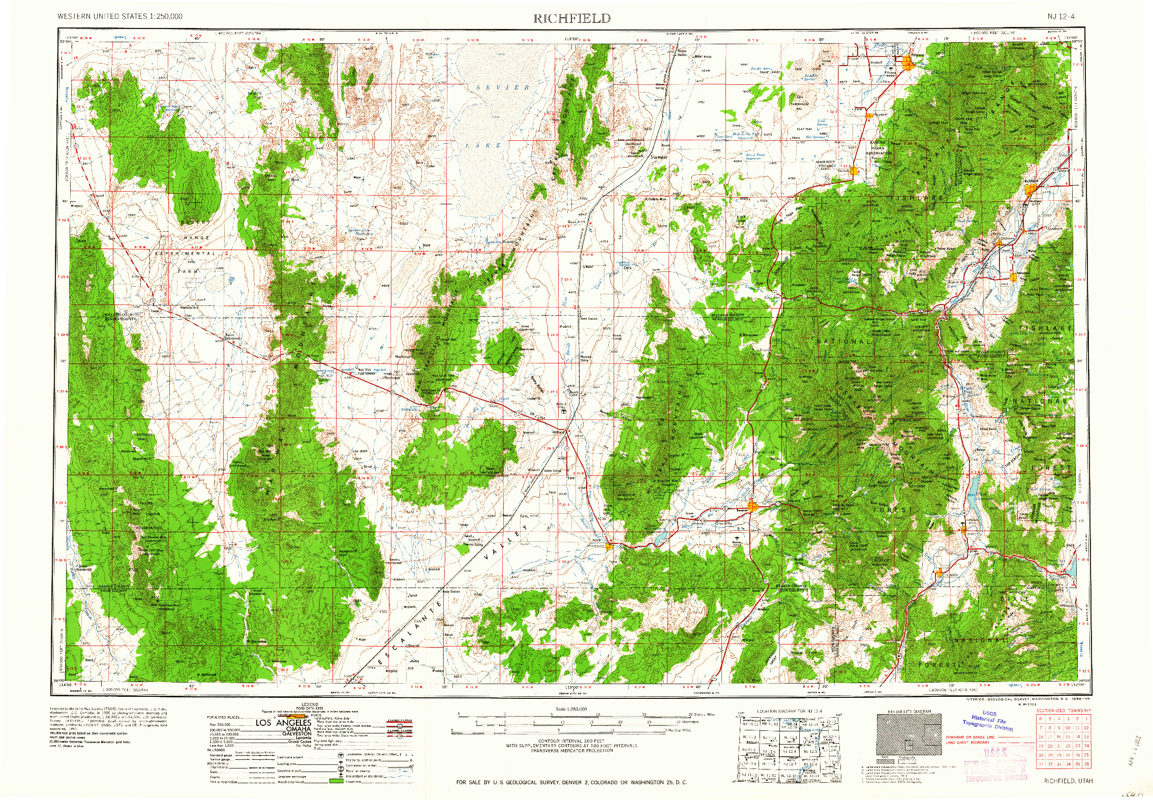 USGS 1:250000-SCALE QUADRANGLE FOR RICHFIELD, UT 1958