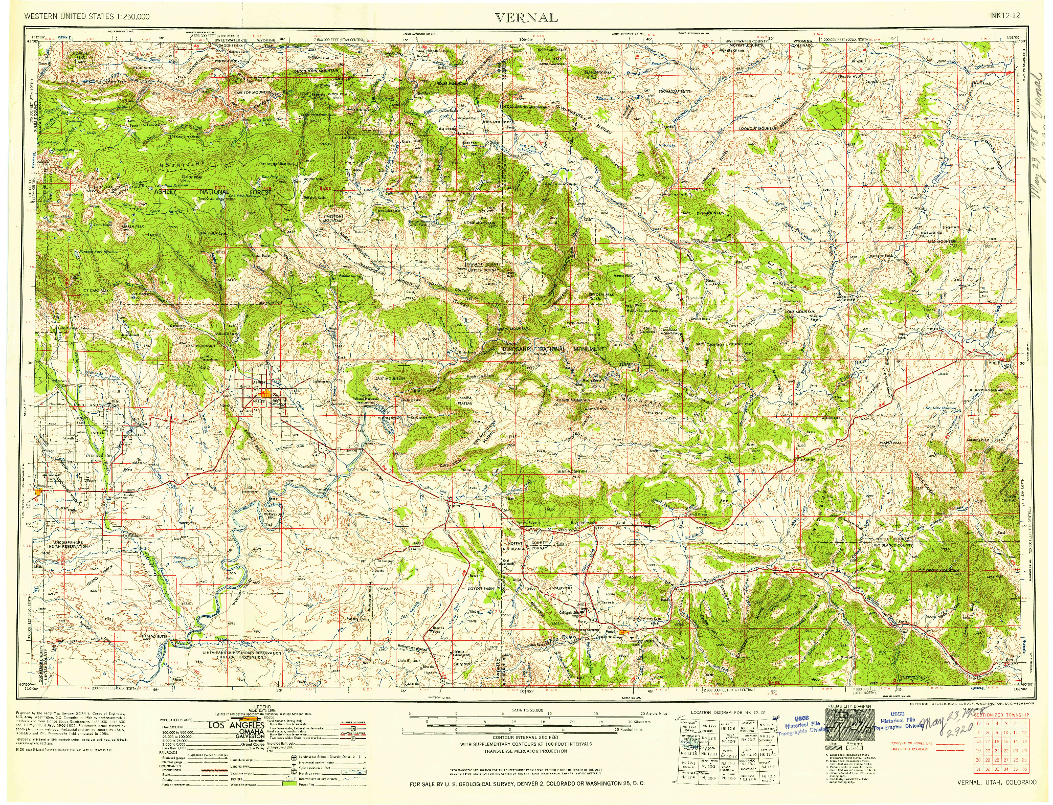 USGS 1:250000-SCALE QUADRANGLE FOR VERNAL, UT 1958