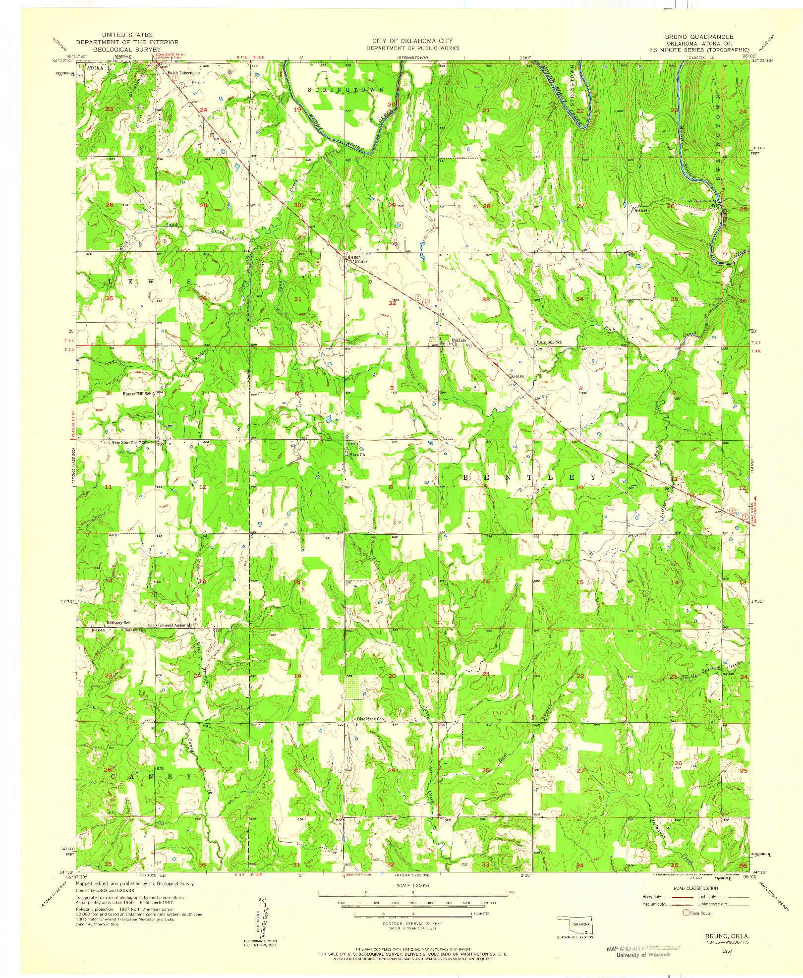 USGS 1:24000-SCALE QUADRANGLE FOR BRUNO, OK 1957
