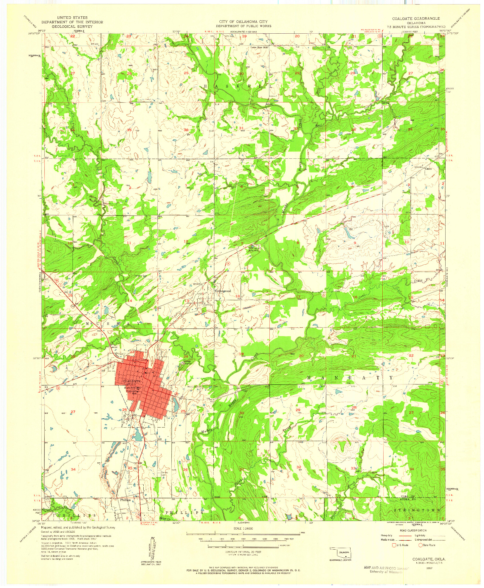 USGS 1:24000-SCALE QUADRANGLE FOR COALGATE, OK 1957