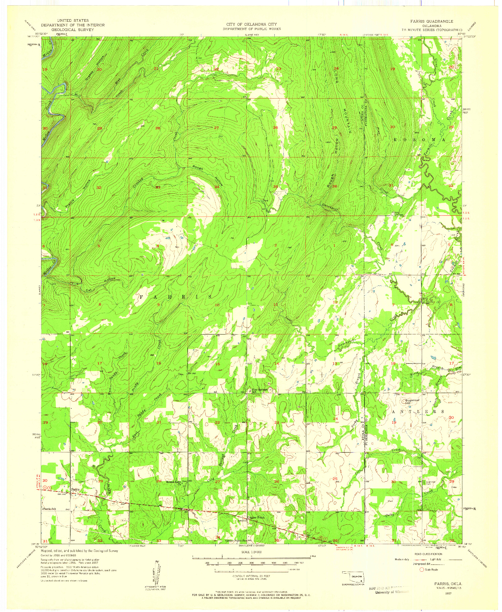 USGS 1:24000-SCALE QUADRANGLE FOR FARRIS, OK 1957