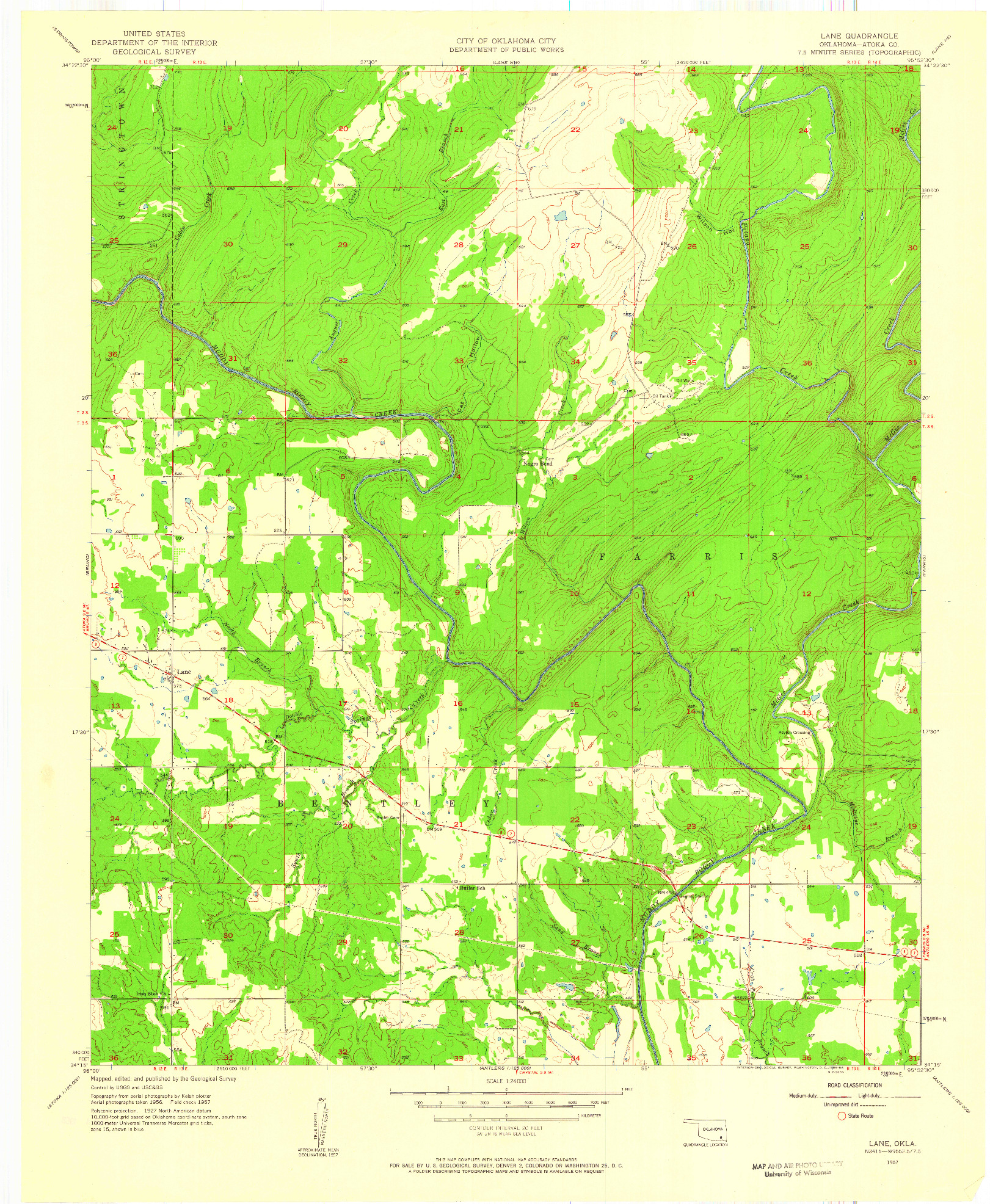 USGS 1:24000-SCALE QUADRANGLE FOR LANE, OK 1957