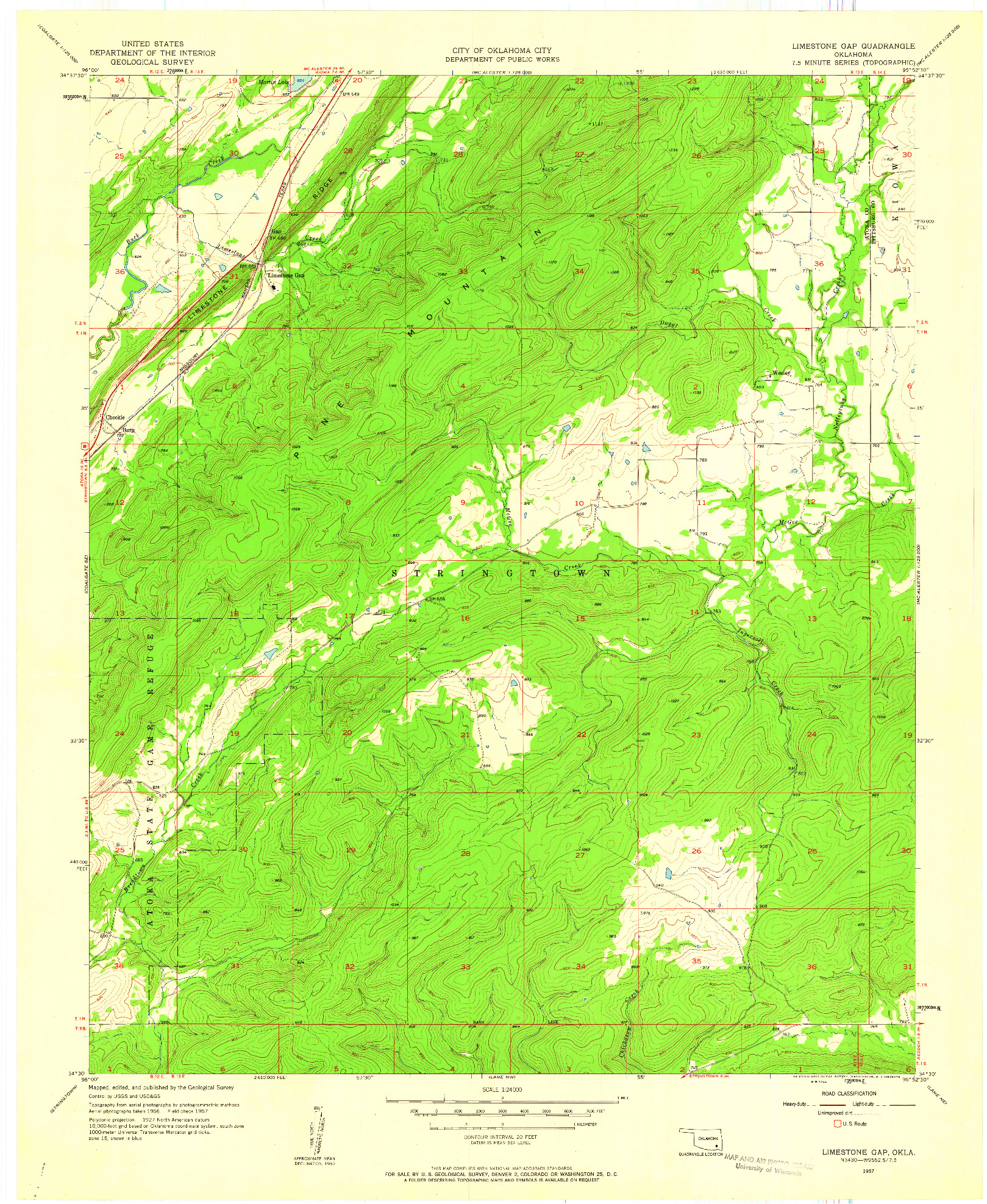 USGS 1:24000-SCALE QUADRANGLE FOR LIMESTONE GAP, OK 1957