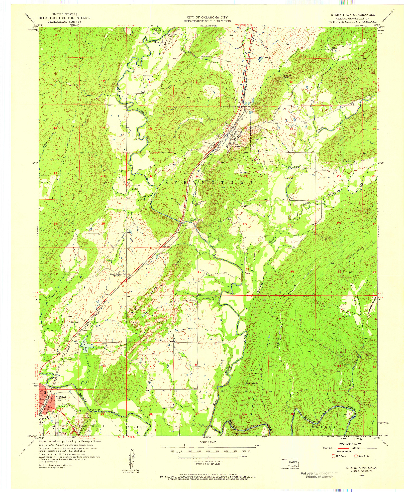 USGS 1:24000-SCALE QUADRANGLE FOR STRINGTOWN, OK 1956