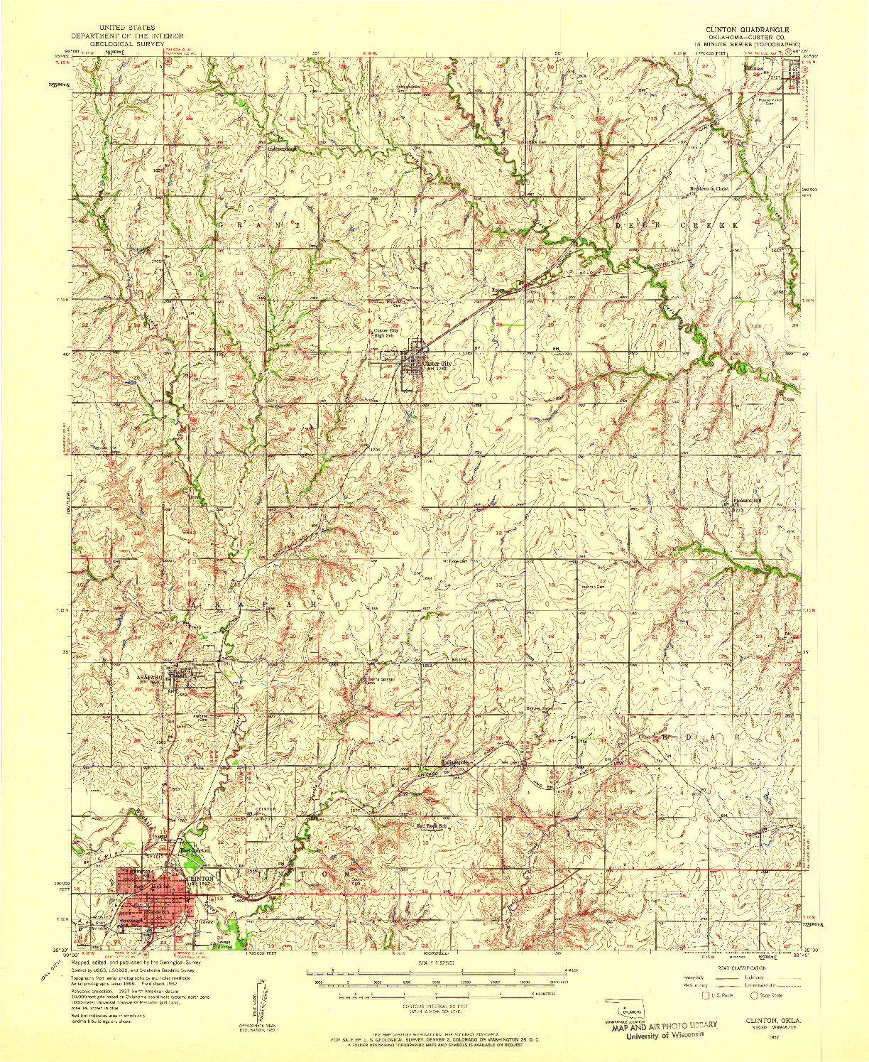 USGS 1:62500-SCALE QUADRANGLE FOR CLINTON, OK 1957