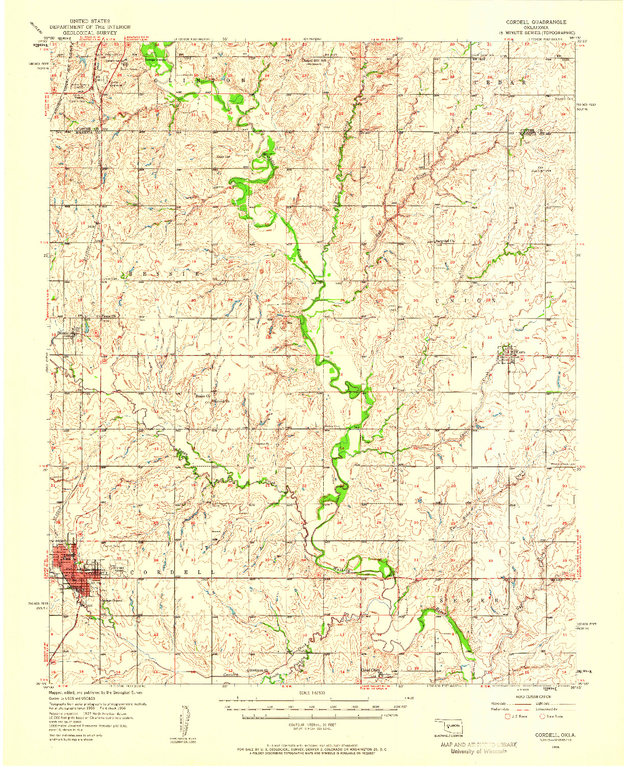 USGS 1:62500-SCALE QUADRANGLE FOR CORDELL, OK 1956