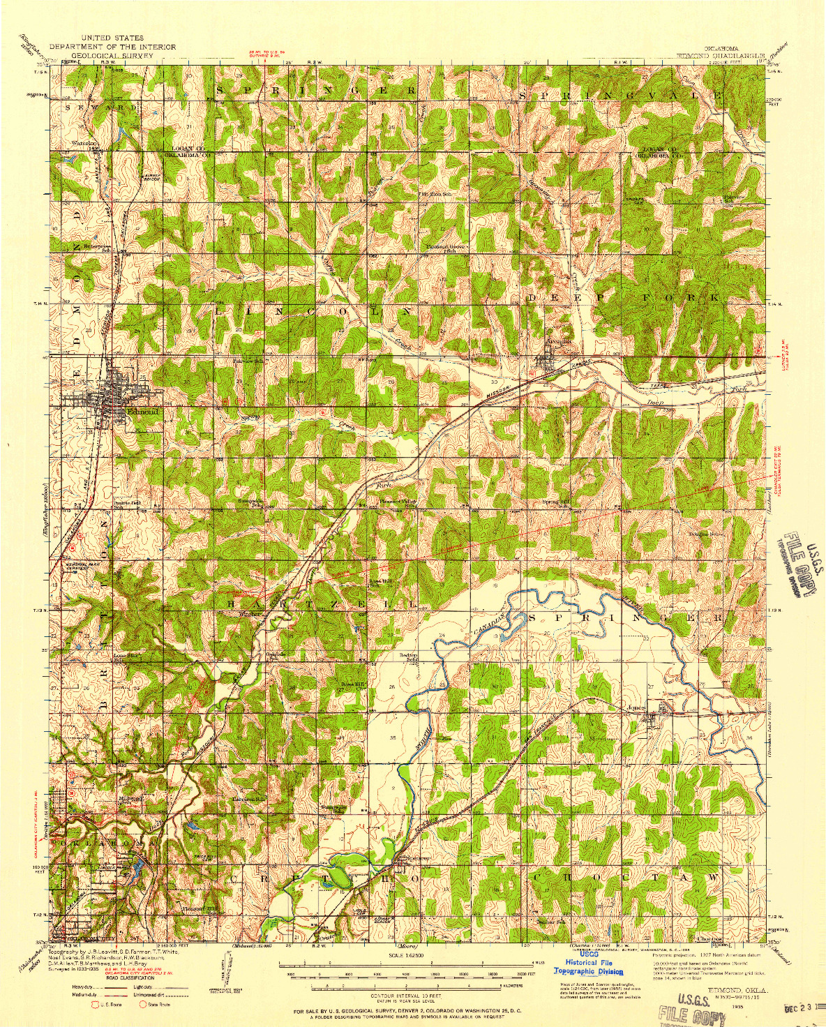 USGS 1:62500-SCALE QUADRANGLE FOR EDMOND, OK 1935