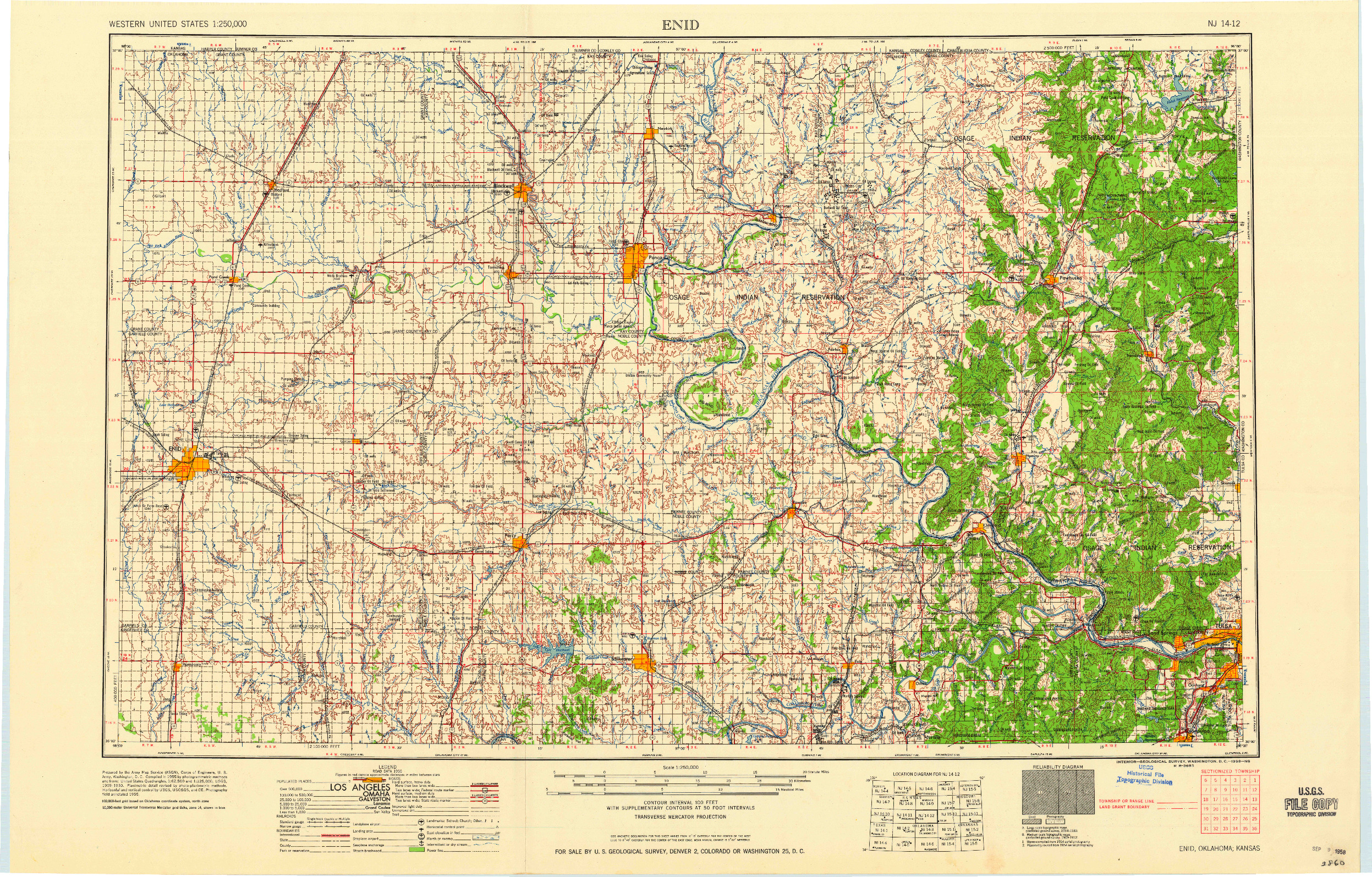 USGS 1:250000-SCALE QUADRANGLE FOR ENID, OK 1958