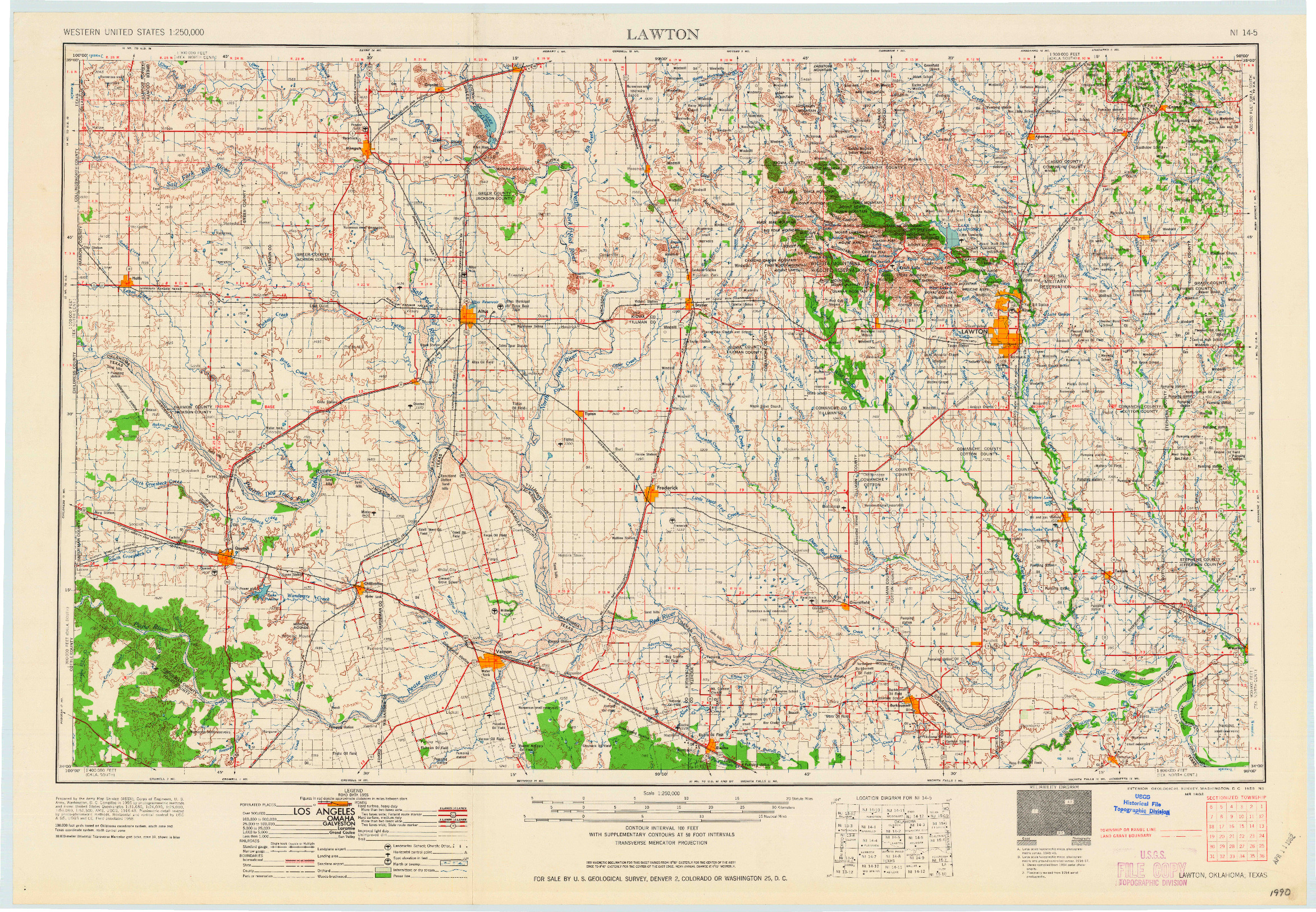 USGS 1:250000-SCALE QUADRANGLE FOR LAWTON, OK 1955