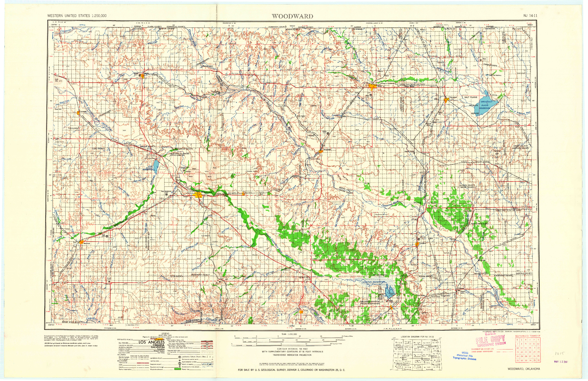 USGS 1:250000-SCALE QUADRANGLE FOR WOODWARD, OK 1958