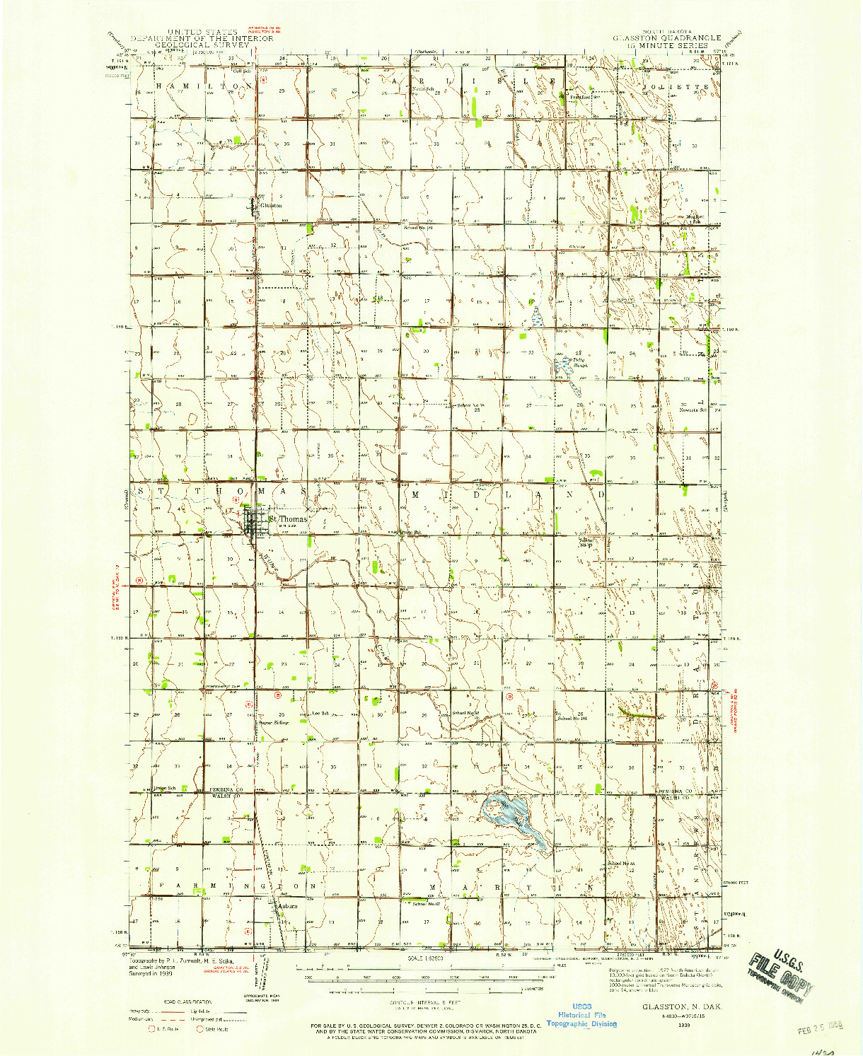 USGS 1:62500-SCALE QUADRANGLE FOR GLASSTON, ND 1939