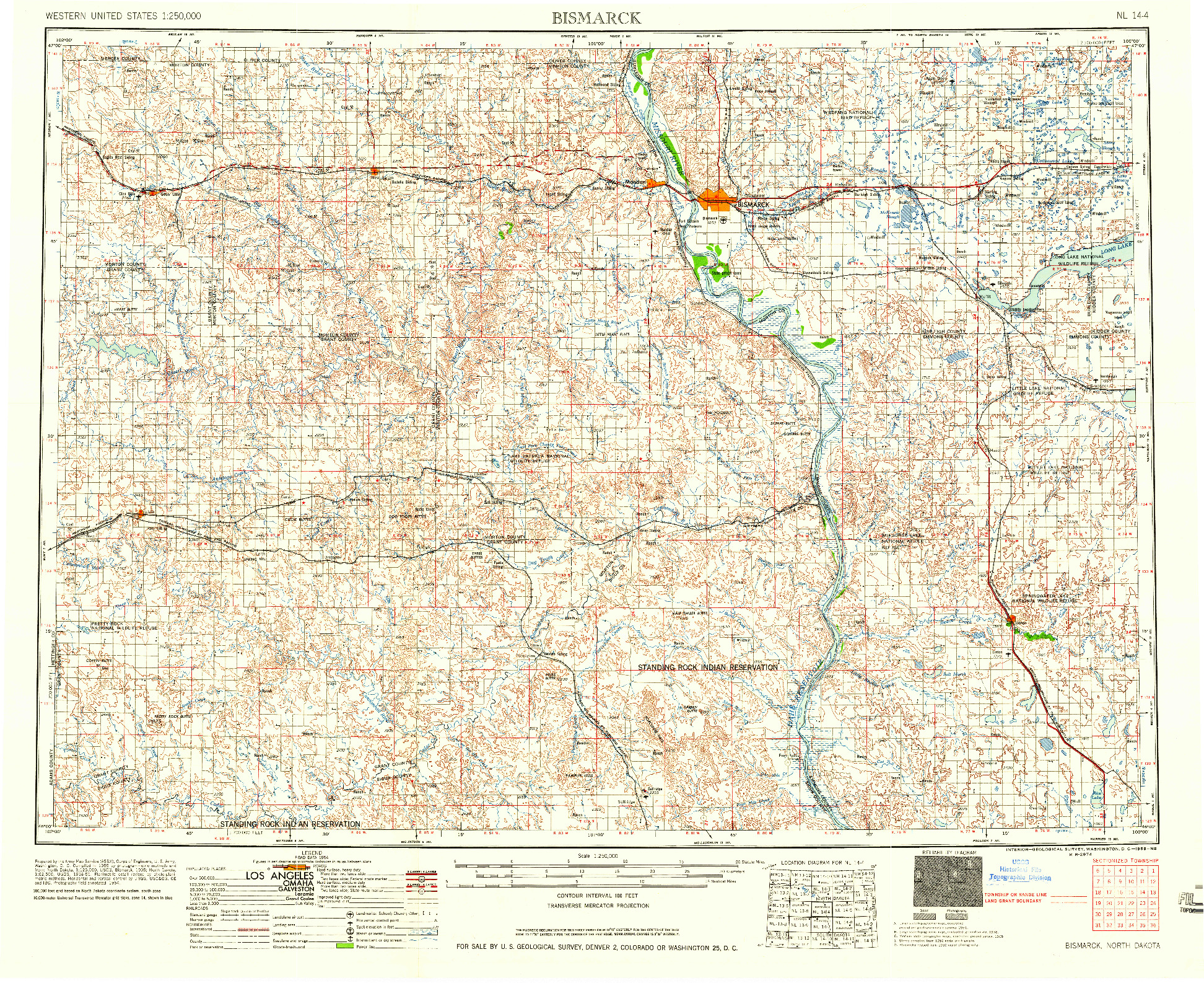 USGS 1:250000-SCALE QUADRANGLE FOR BISMARCK, ND 1958