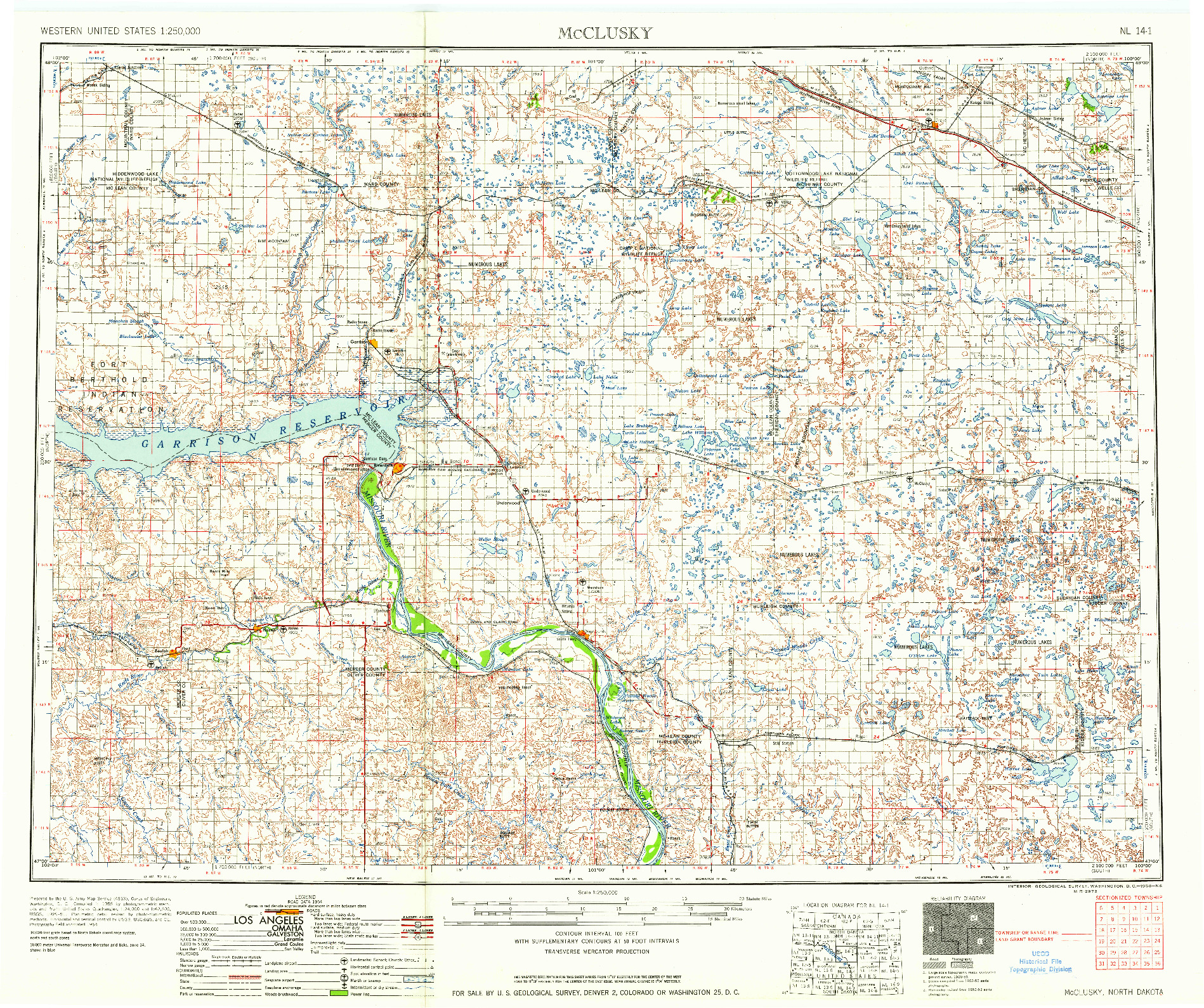 USGS 1:250000-SCALE QUADRANGLE FOR MCCLUSKY, ND 1958