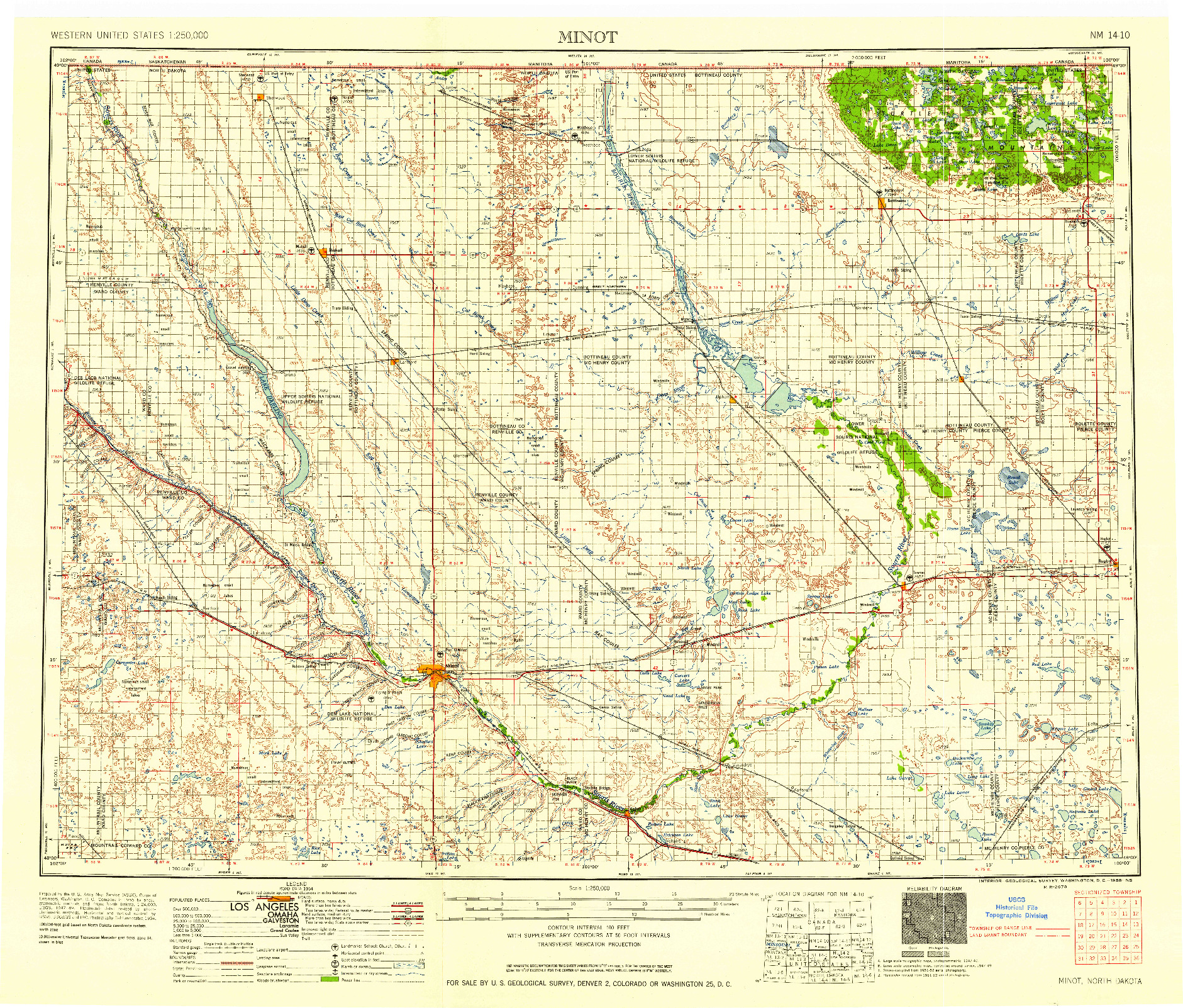 USGS 1:250000-SCALE QUADRANGLE FOR MINOT, ND 1958