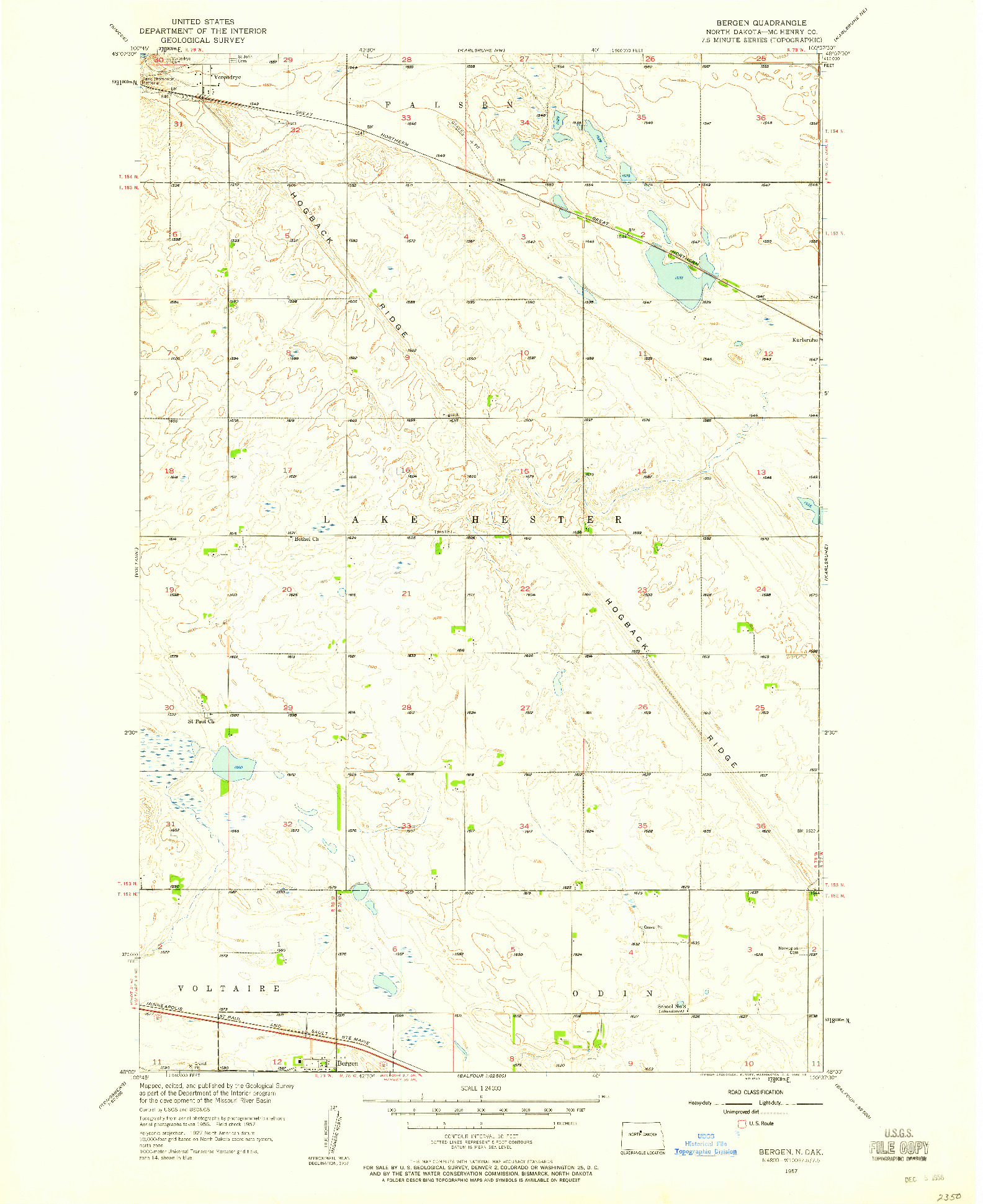 USGS 1:24000-SCALE QUADRANGLE FOR BERGEN, ND 1957