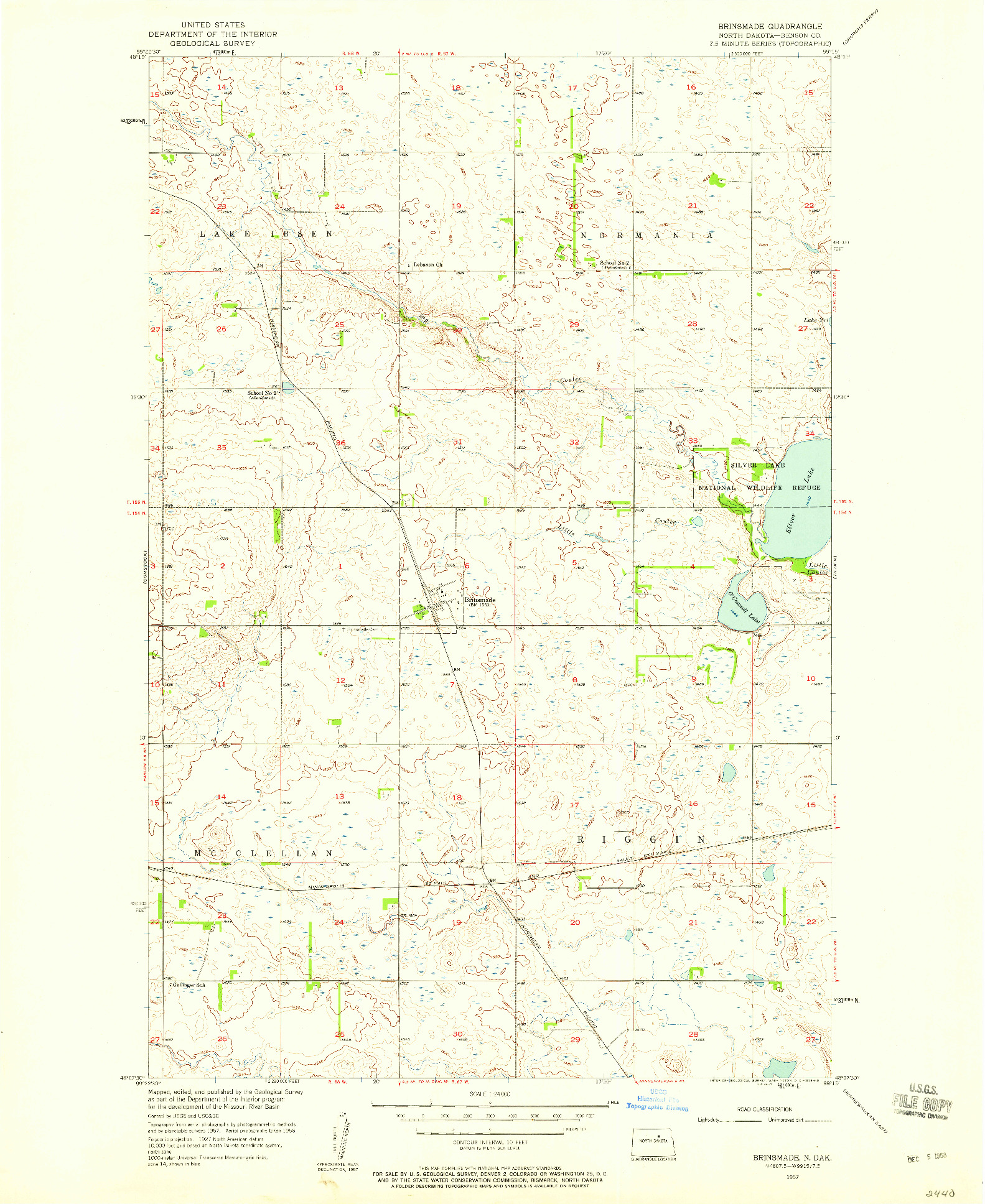 USGS 1:24000-SCALE QUADRANGLE FOR BRINSMADE, ND 1957