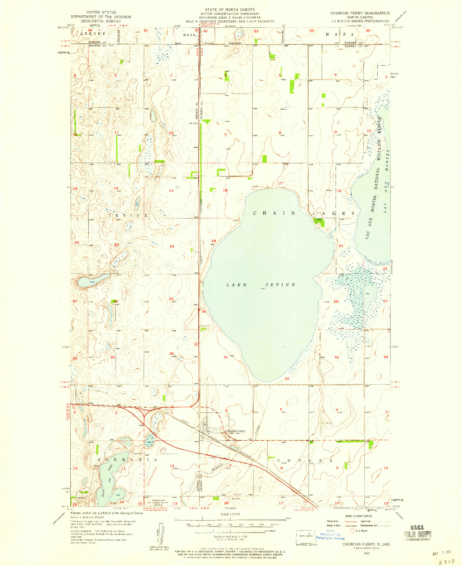 USGS 1:24000-SCALE QUADRANGLE FOR CHURCHS FERRY, ND 1957