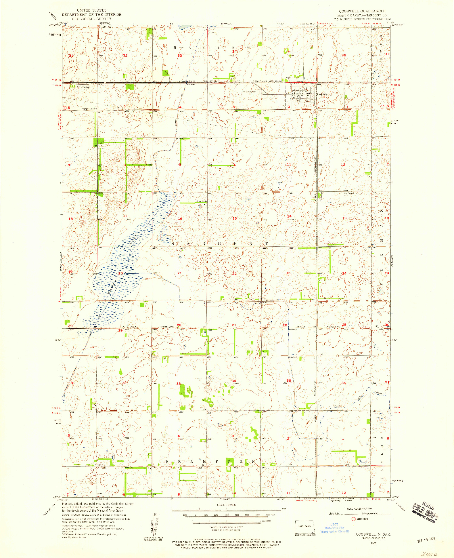 USGS 1:24000-SCALE QUADRANGLE FOR COGSWELL, ND 1957