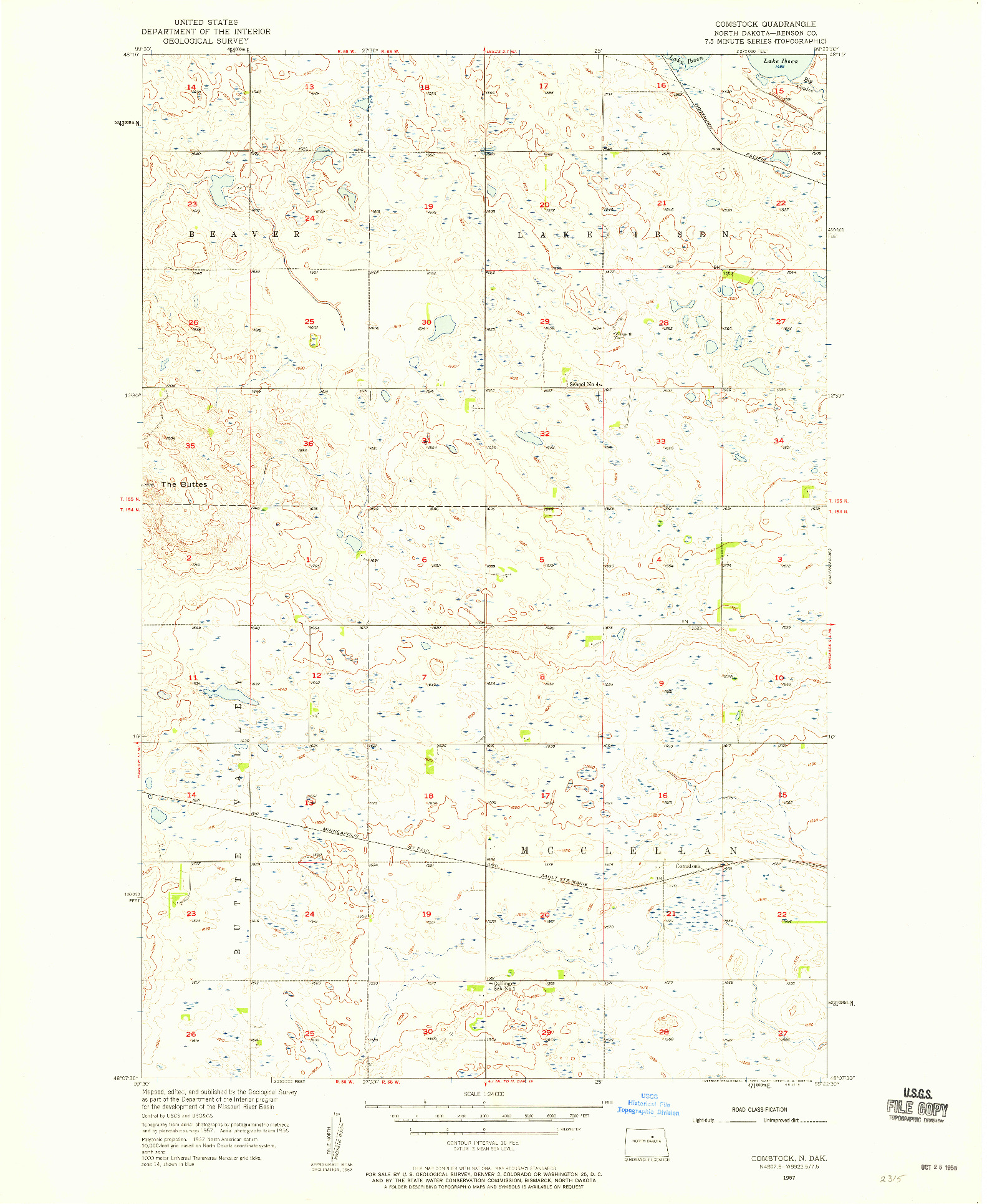 USGS 1:24000-SCALE QUADRANGLE FOR COMSTOCK, ND 1957