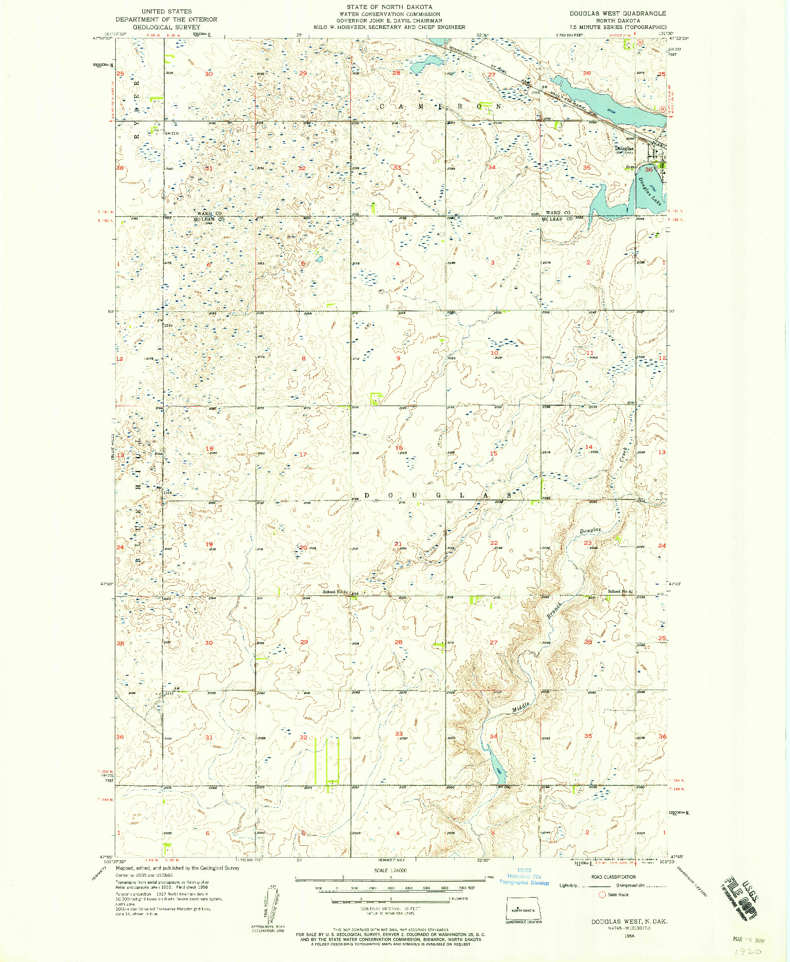 USGS 1:24000-SCALE QUADRANGLE FOR DOUGLAS WEST, ND 1956