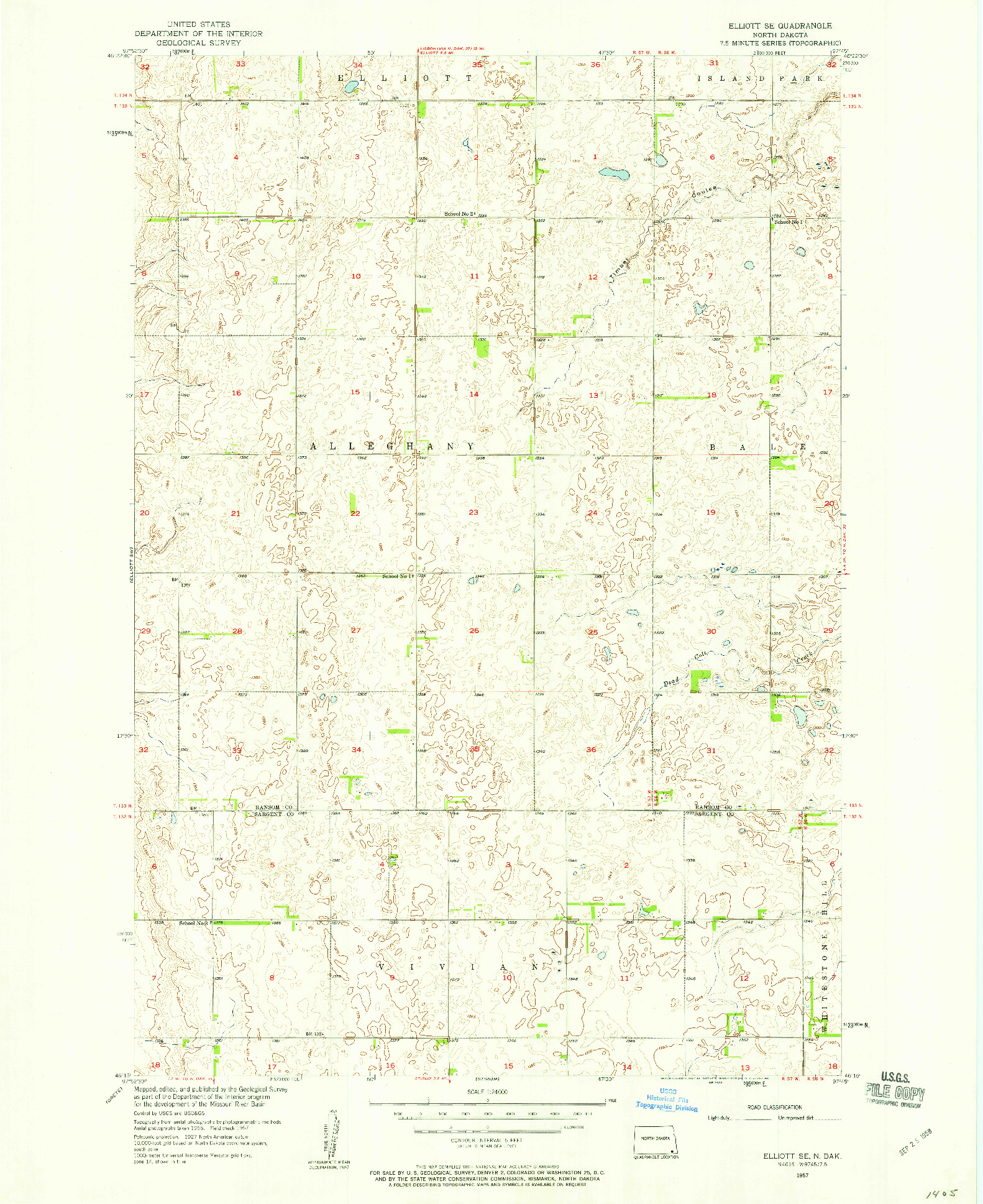 USGS 1:24000-SCALE QUADRANGLE FOR ELLIOTT SE, ND 1957