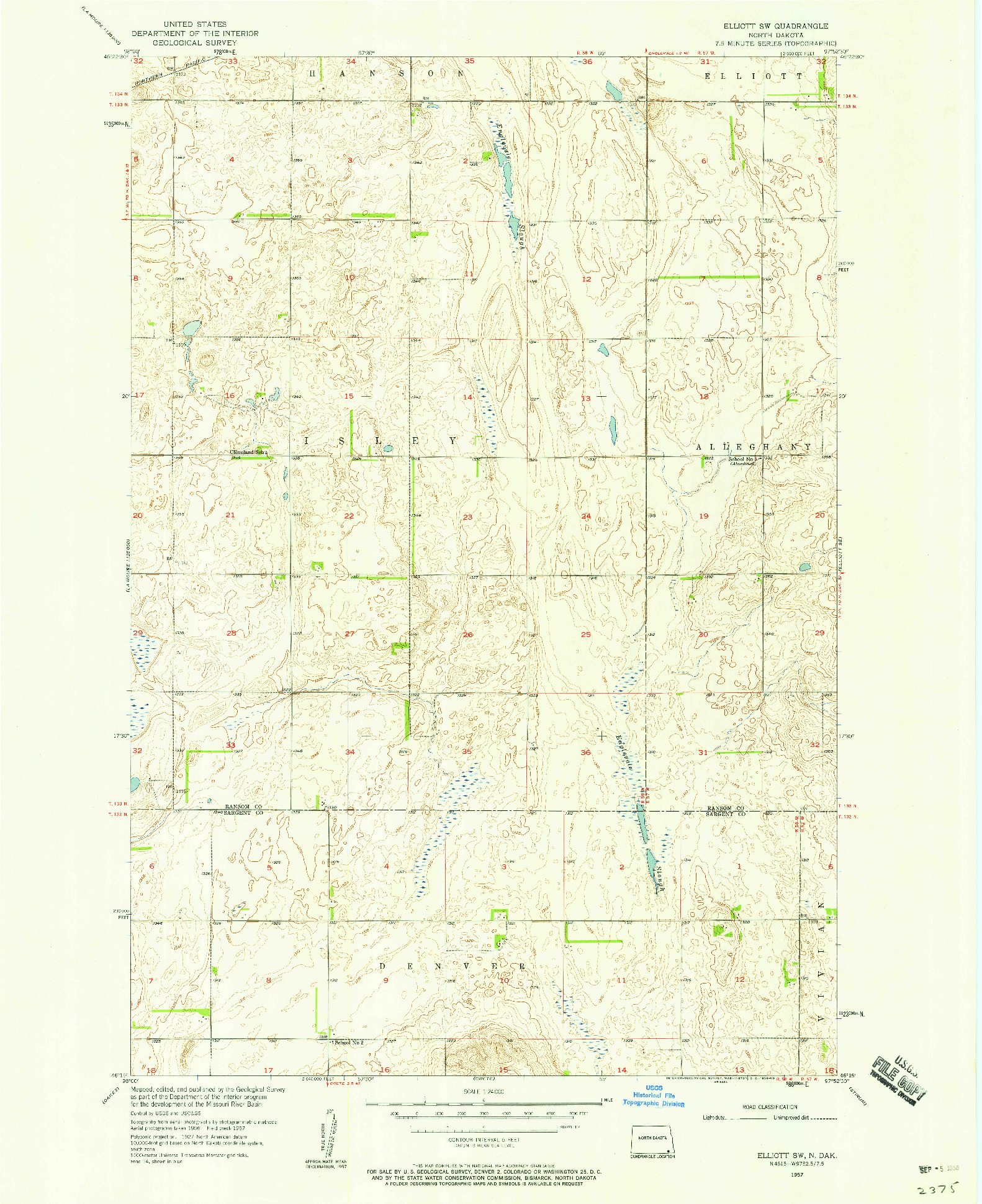 USGS 1:24000-SCALE QUADRANGLE FOR ELLIOTT SW, ND 1957