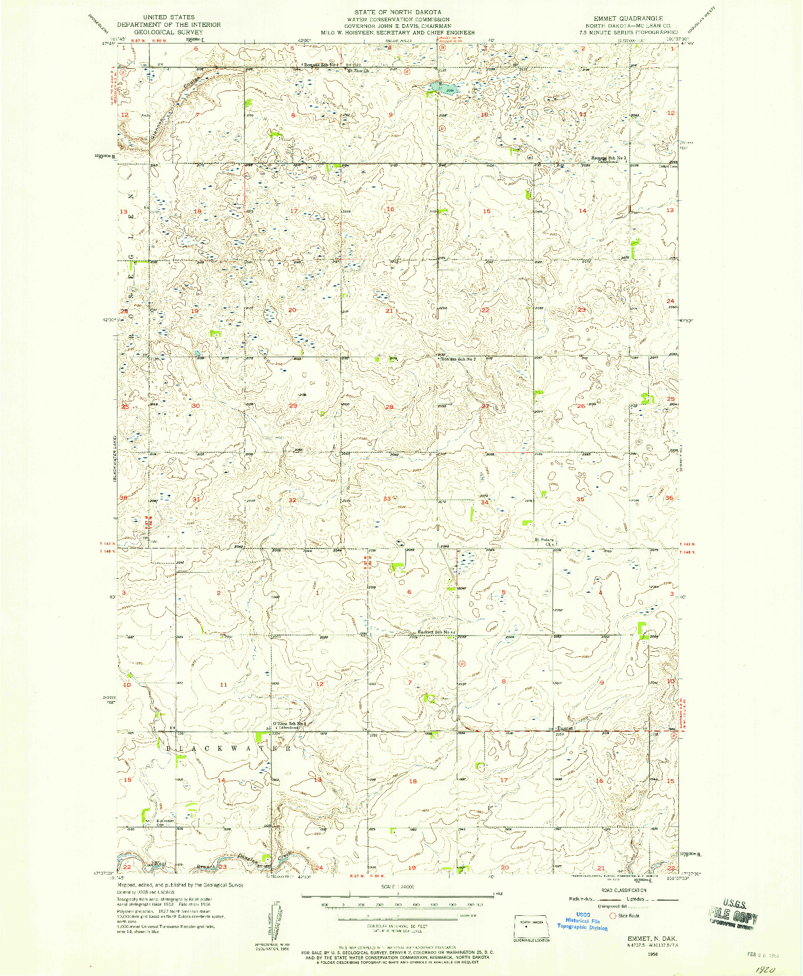 USGS 1:24000-SCALE QUADRANGLE FOR EMMET, ND 1956