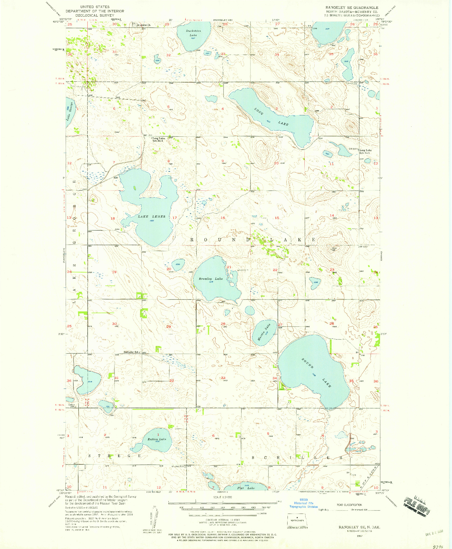 USGS 1:24000-SCALE QUADRANGLE FOR RANGELEY SE, ND 1957