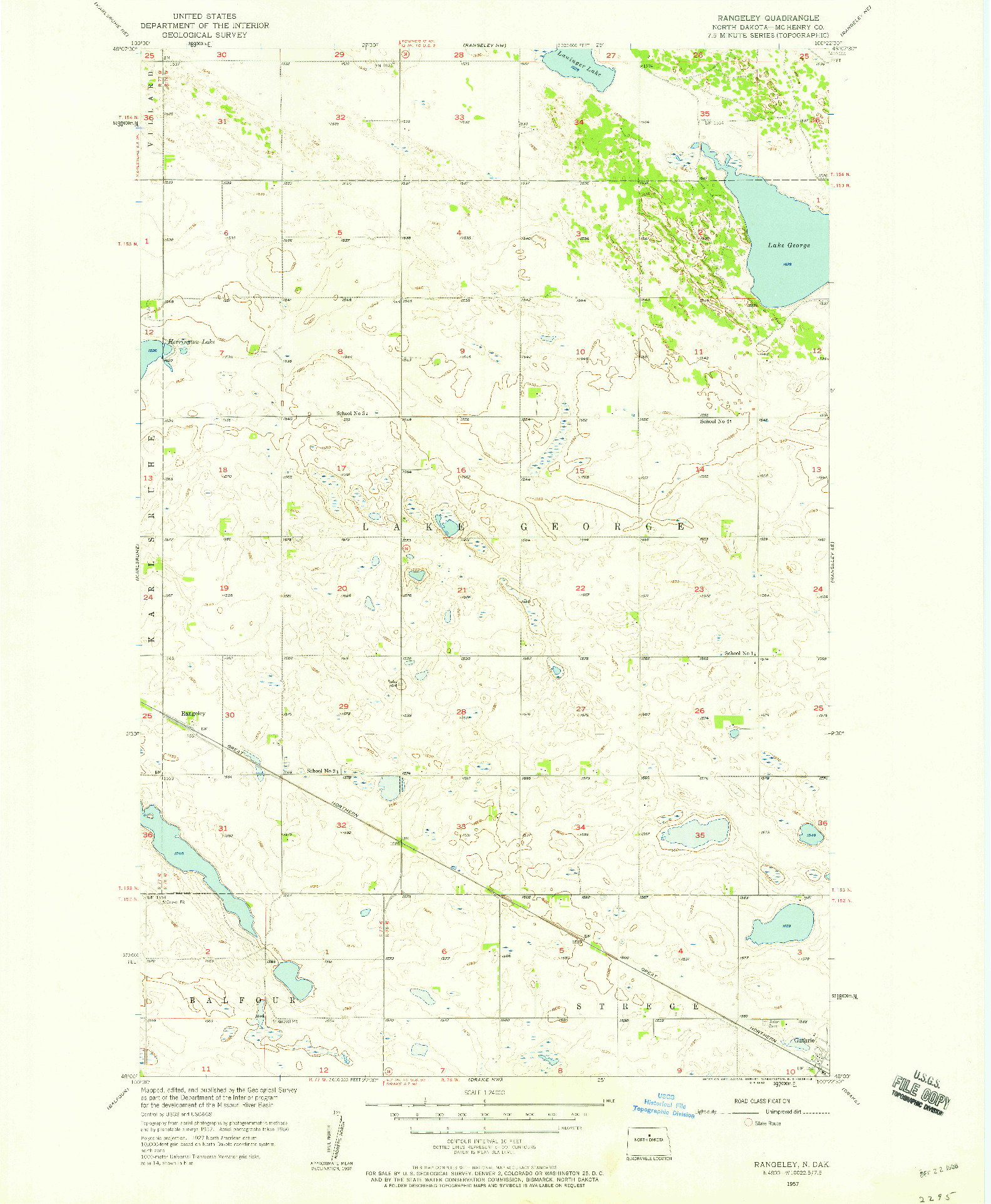 USGS 1:24000-SCALE QUADRANGLE FOR RANGELEY, ND 1957