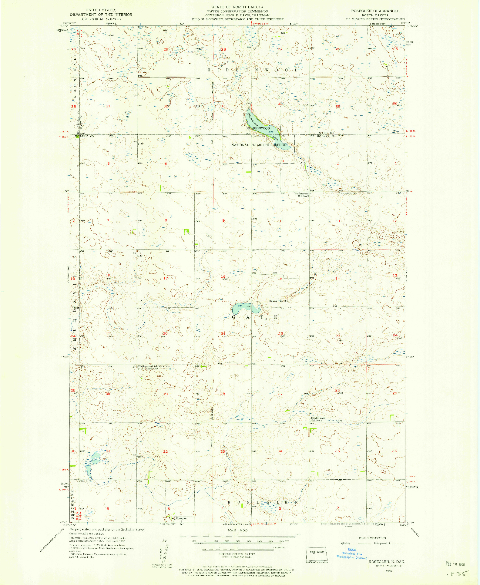 USGS 1:24000-SCALE QUADRANGLE FOR ROSEGLEN, ND 1956