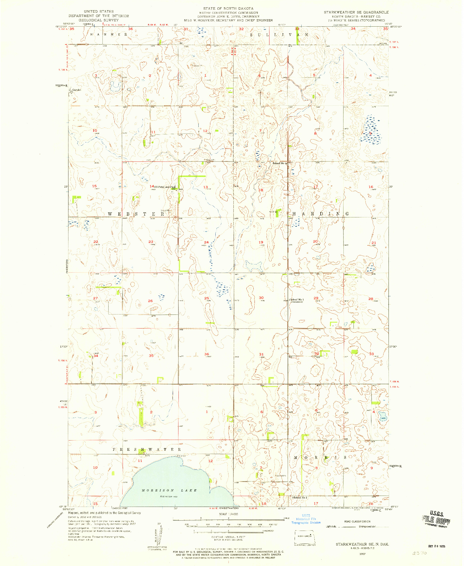 USGS 1:24000-SCALE QUADRANGLE FOR STARKWEATHER SE, ND 1957