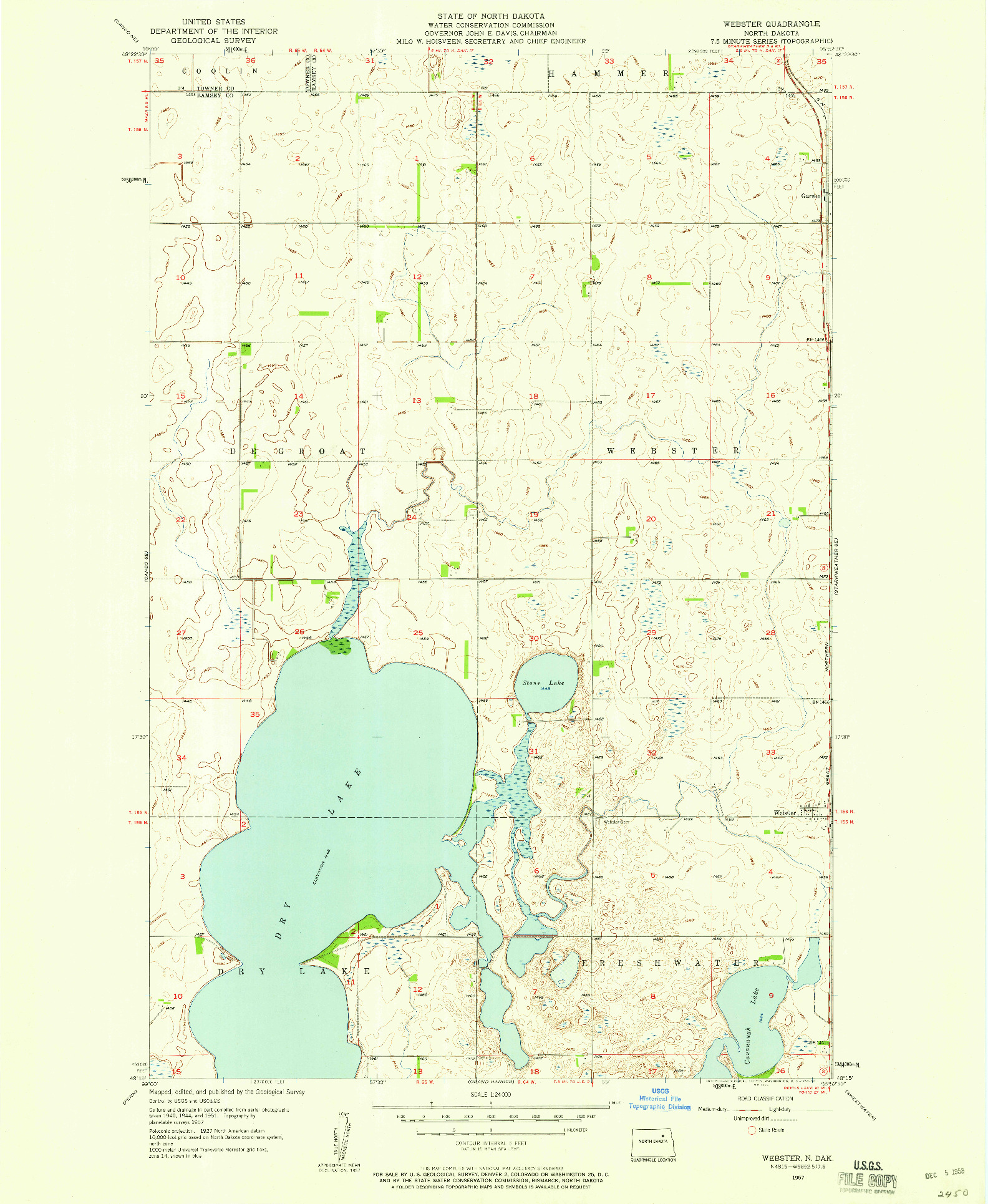 USGS 1:24000-SCALE QUADRANGLE FOR WEBSTER, ND 1957