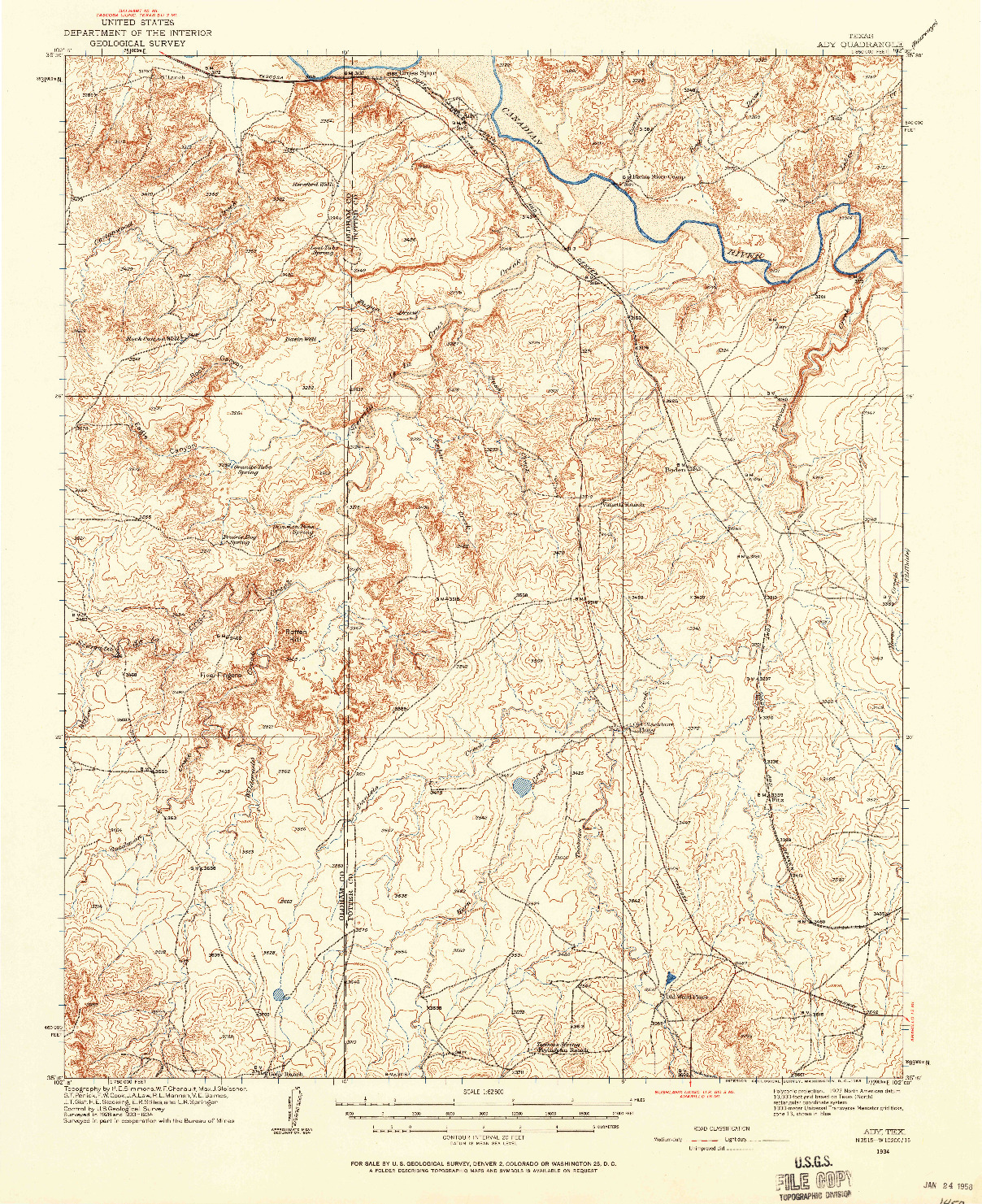 USGS 1:62500-SCALE QUADRANGLE FOR ADY, TX 1934