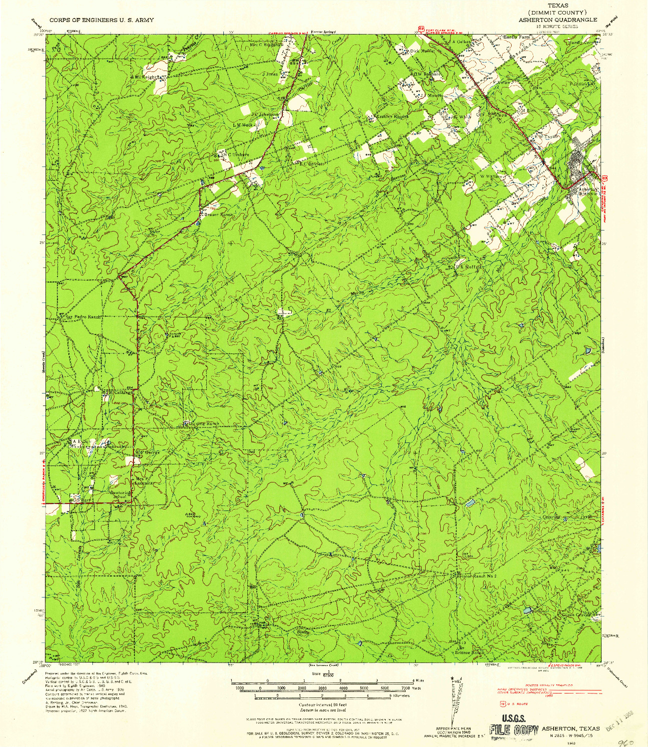 USGS 1:62500-SCALE QUADRANGLE FOR ASHERTON, TX 1940