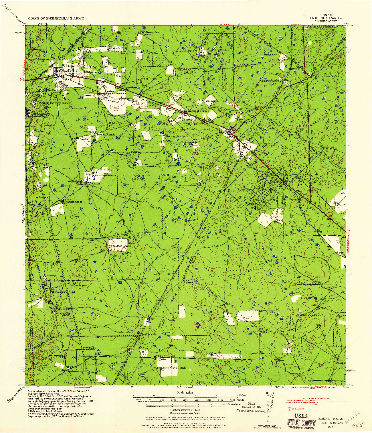 USGS 1:62500-SCALE QUADRANGLE FOR BRUNI, TX 1939