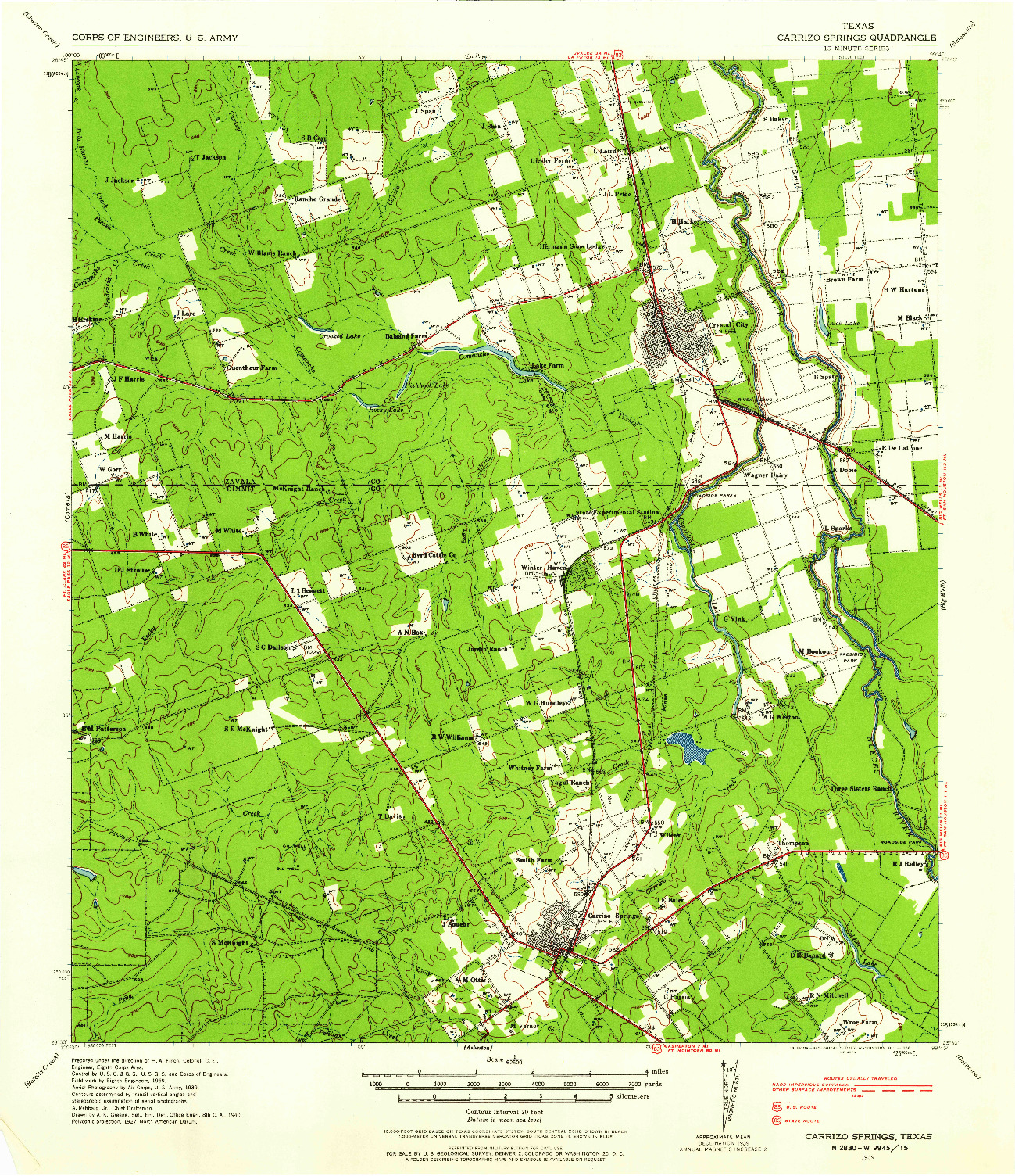 USGS 1:62500-SCALE QUADRANGLE FOR CARRIZO SPRINGS, TX 1939