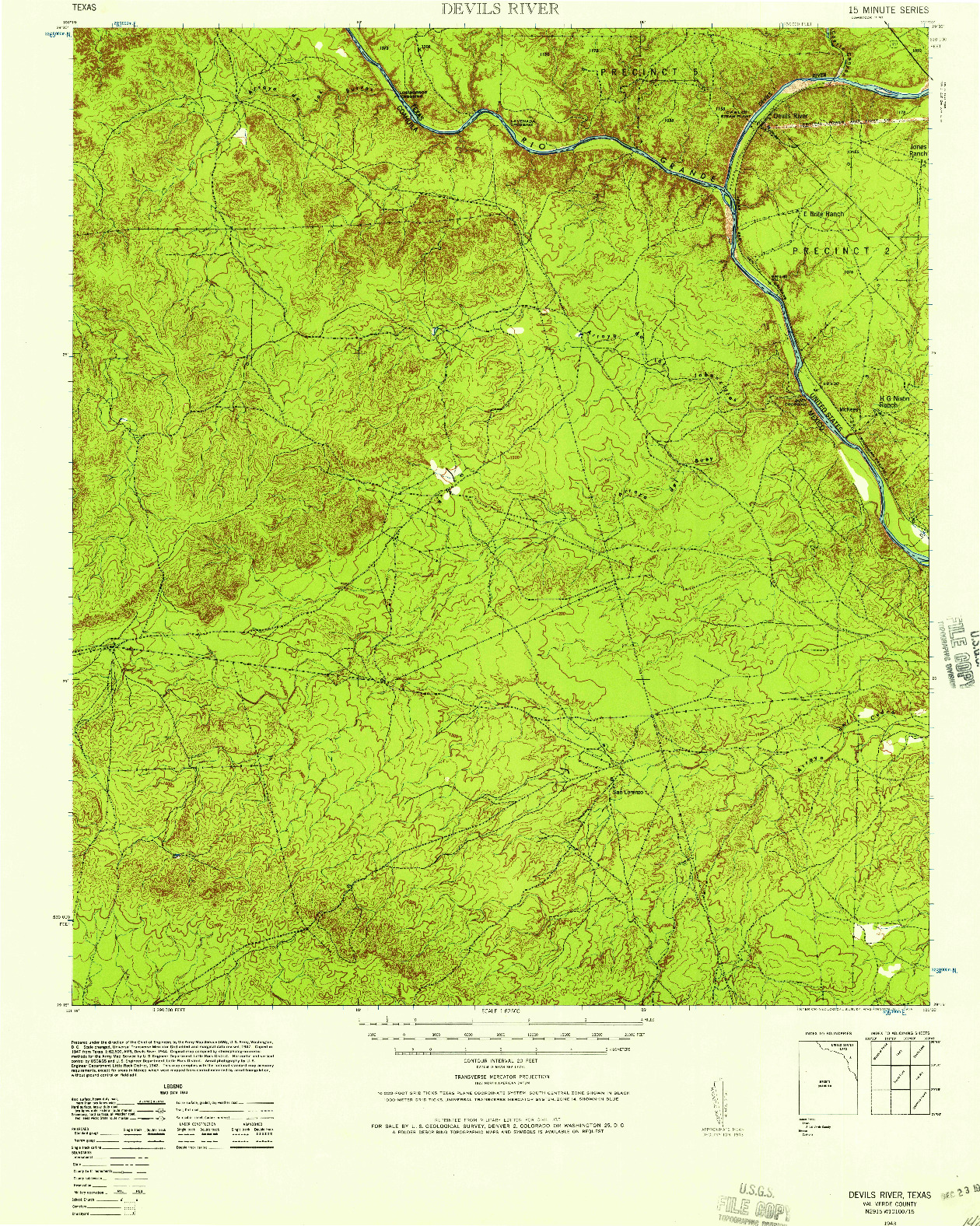 USGS 1:62500-SCALE QUADRANGLE FOR DEVILS RIVER, TX 1943