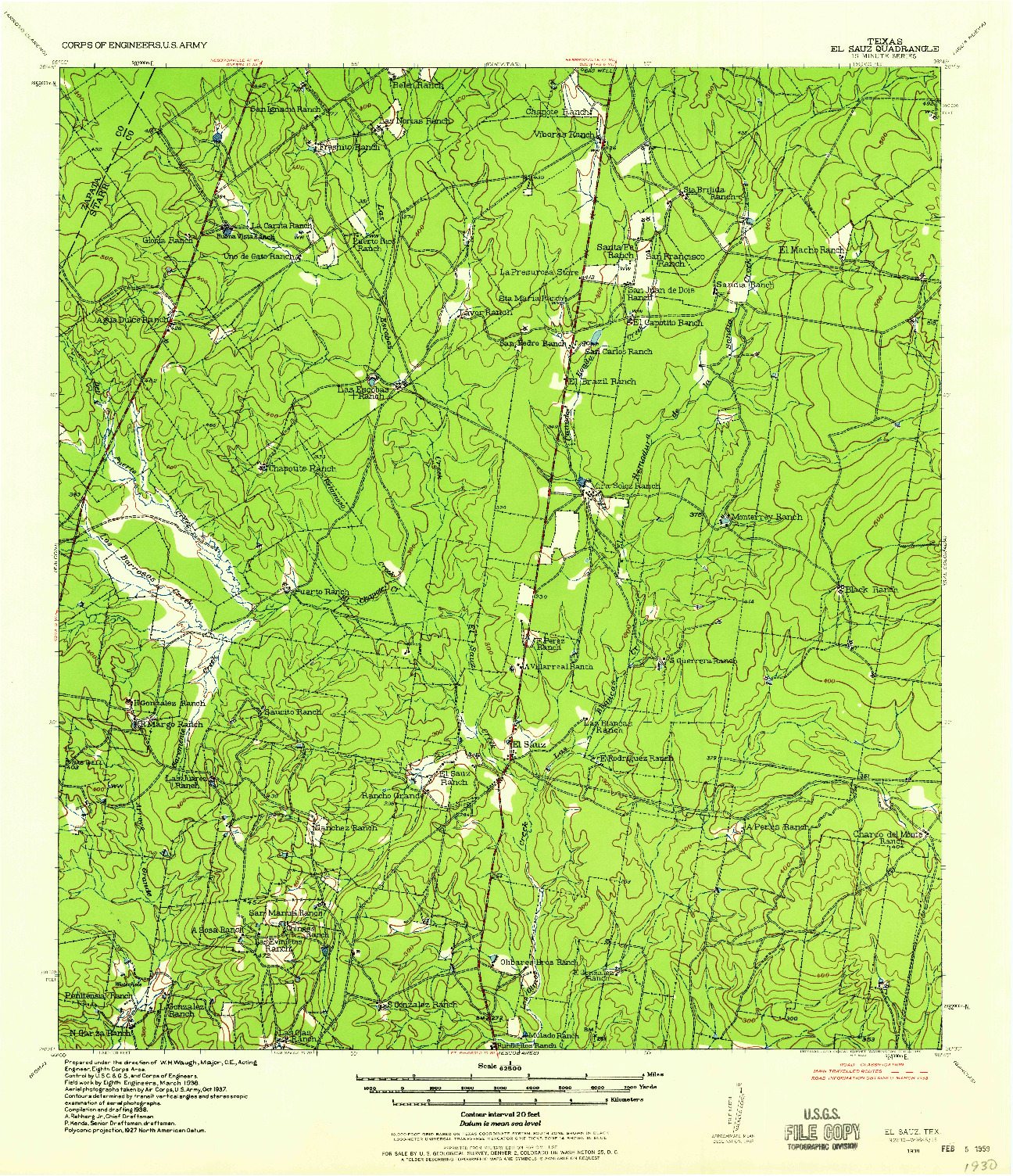 USGS 1:62500-SCALE QUADRANGLE FOR EL SAUZ, TX 1938