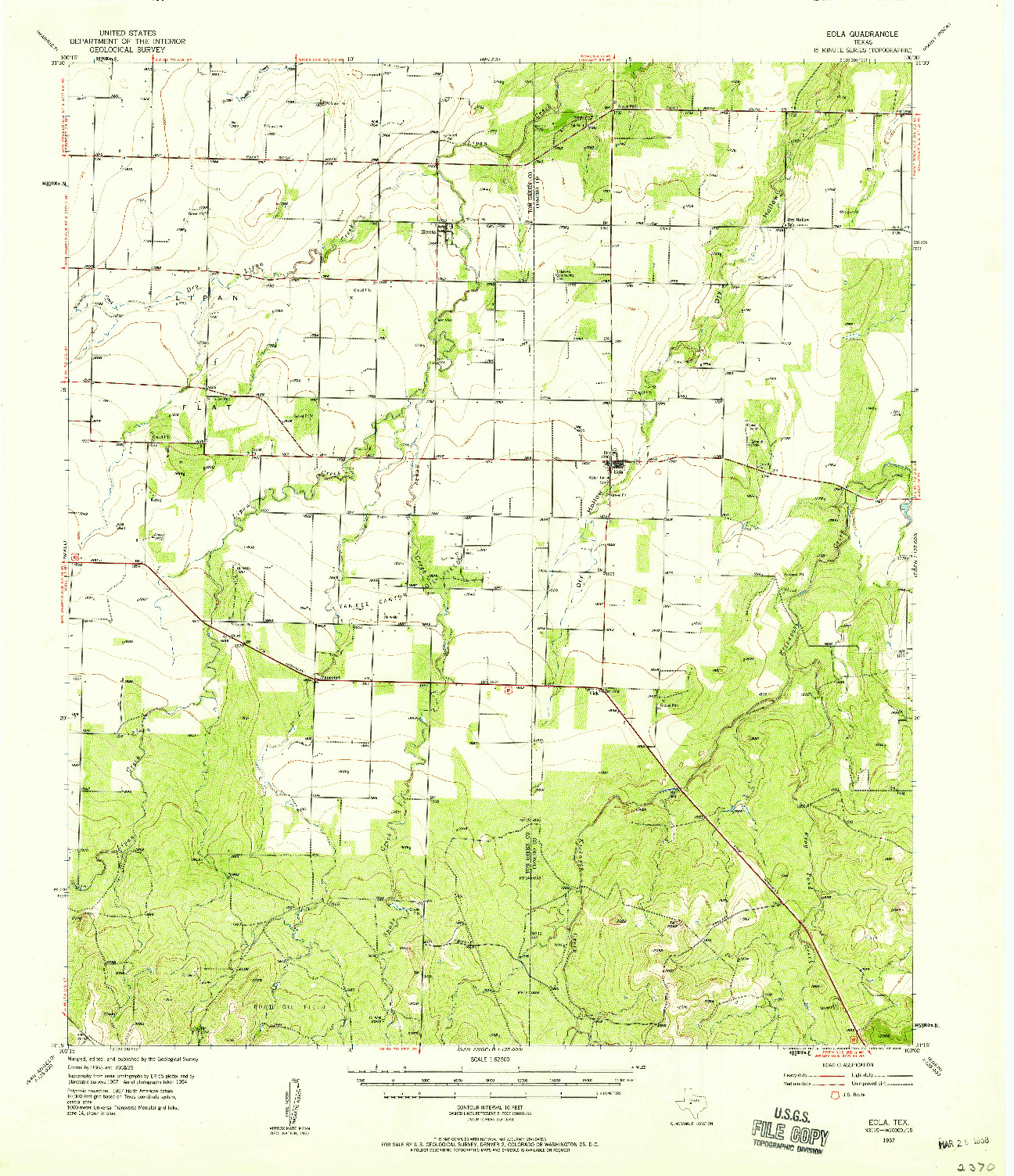 USGS 1:62500-SCALE QUADRANGLE FOR EOLA, TX 1957