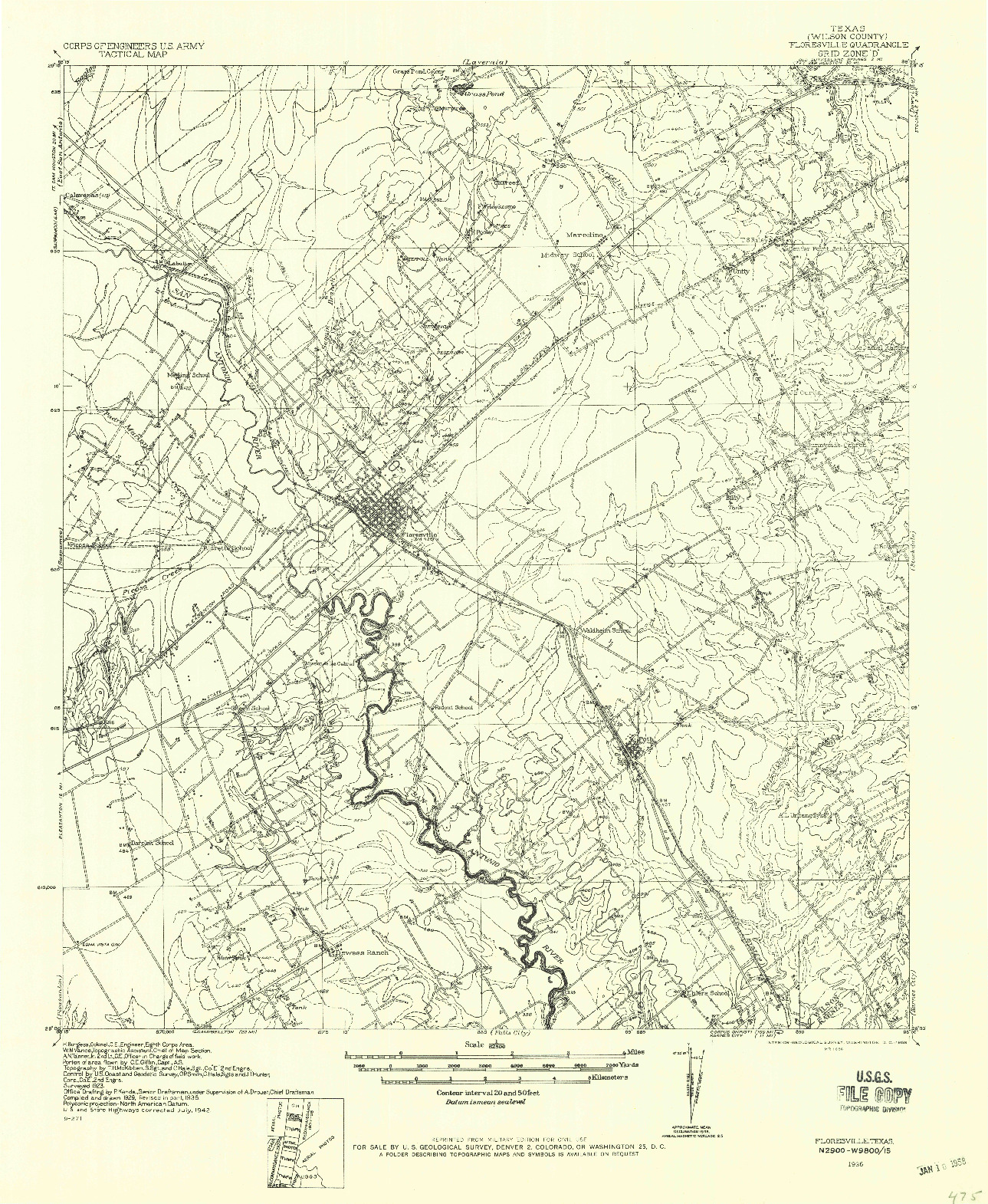 USGS 1:62500-SCALE QUADRANGLE FOR FLORESVILLE, TX 1936
