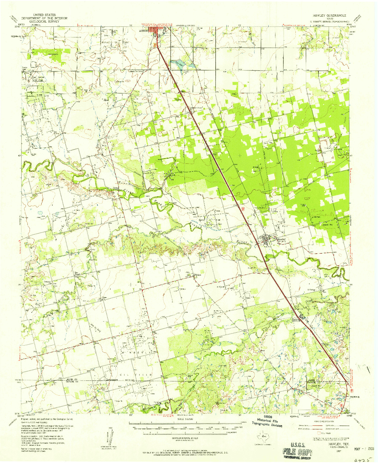 USGS 1:62500-SCALE QUADRANGLE FOR HAWLEY, TX 1957